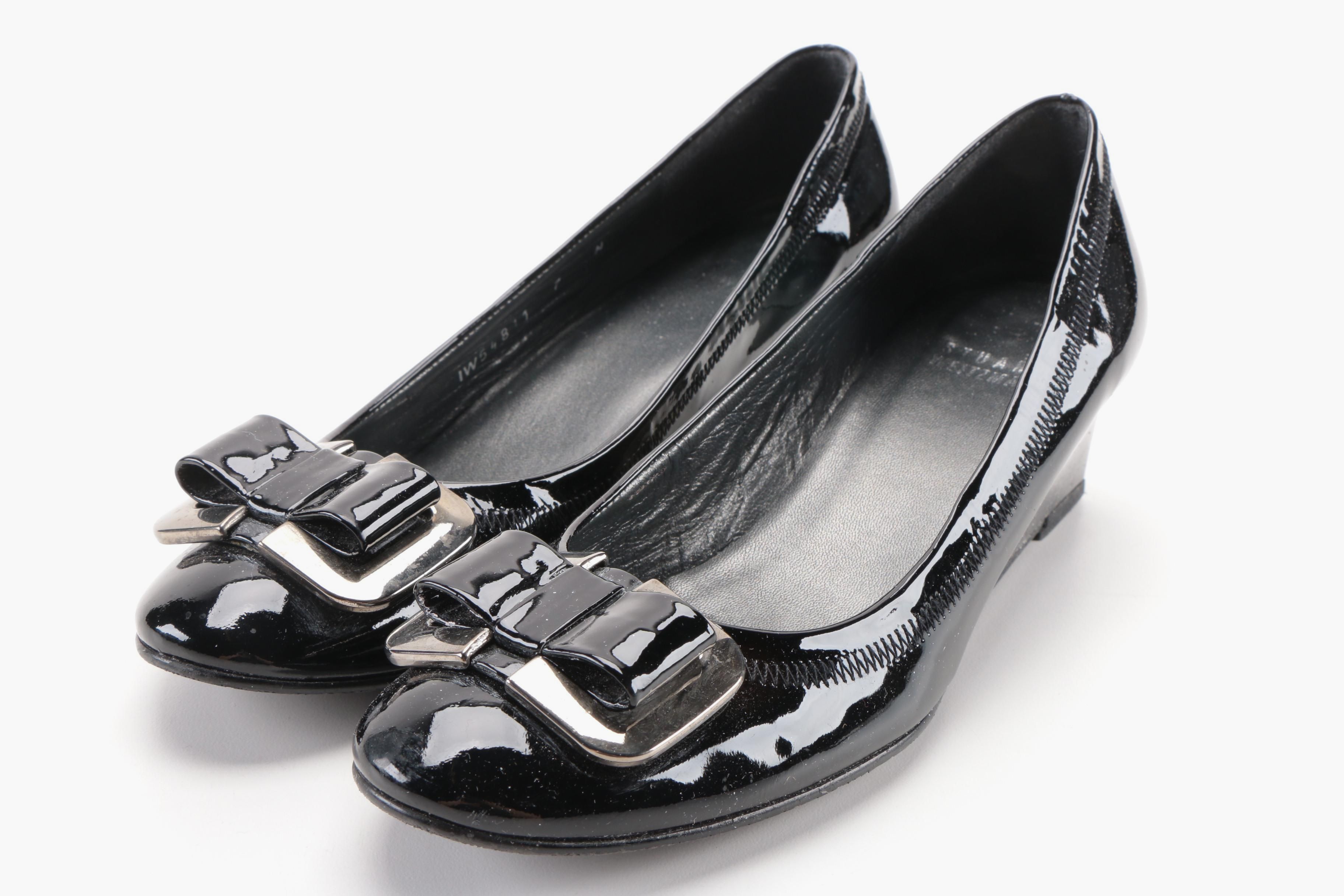 Stuart Weitzman Black Patent Leather and Suede Wedges
