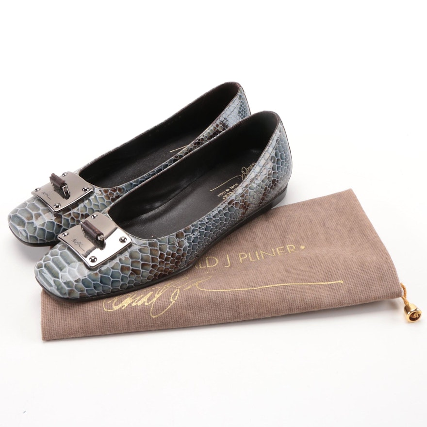 Donald J Pliner Patent Leather Snakeskin Print Flats