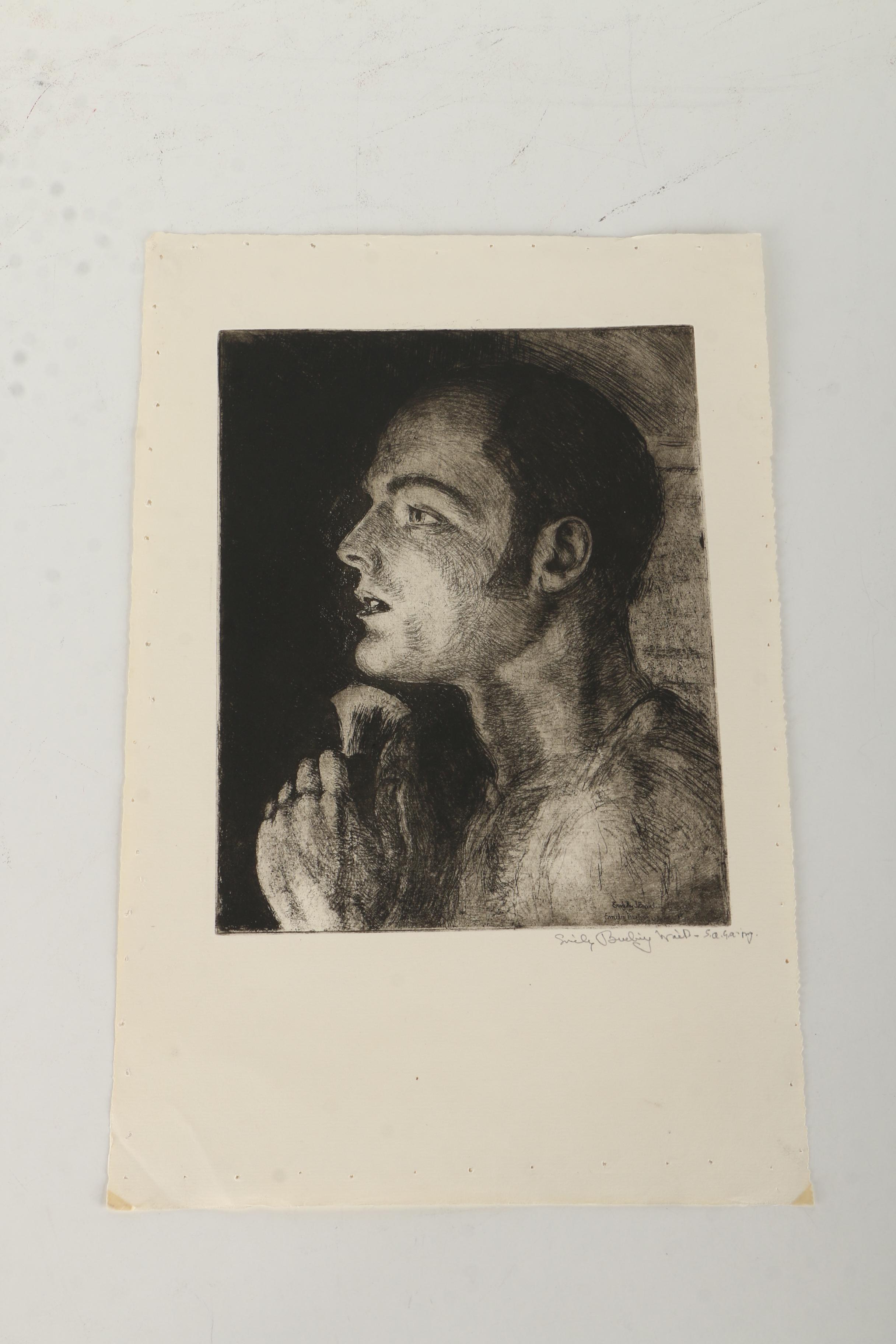 Emily B. Waite Etchings of a Male Profile With a Shaving Brush