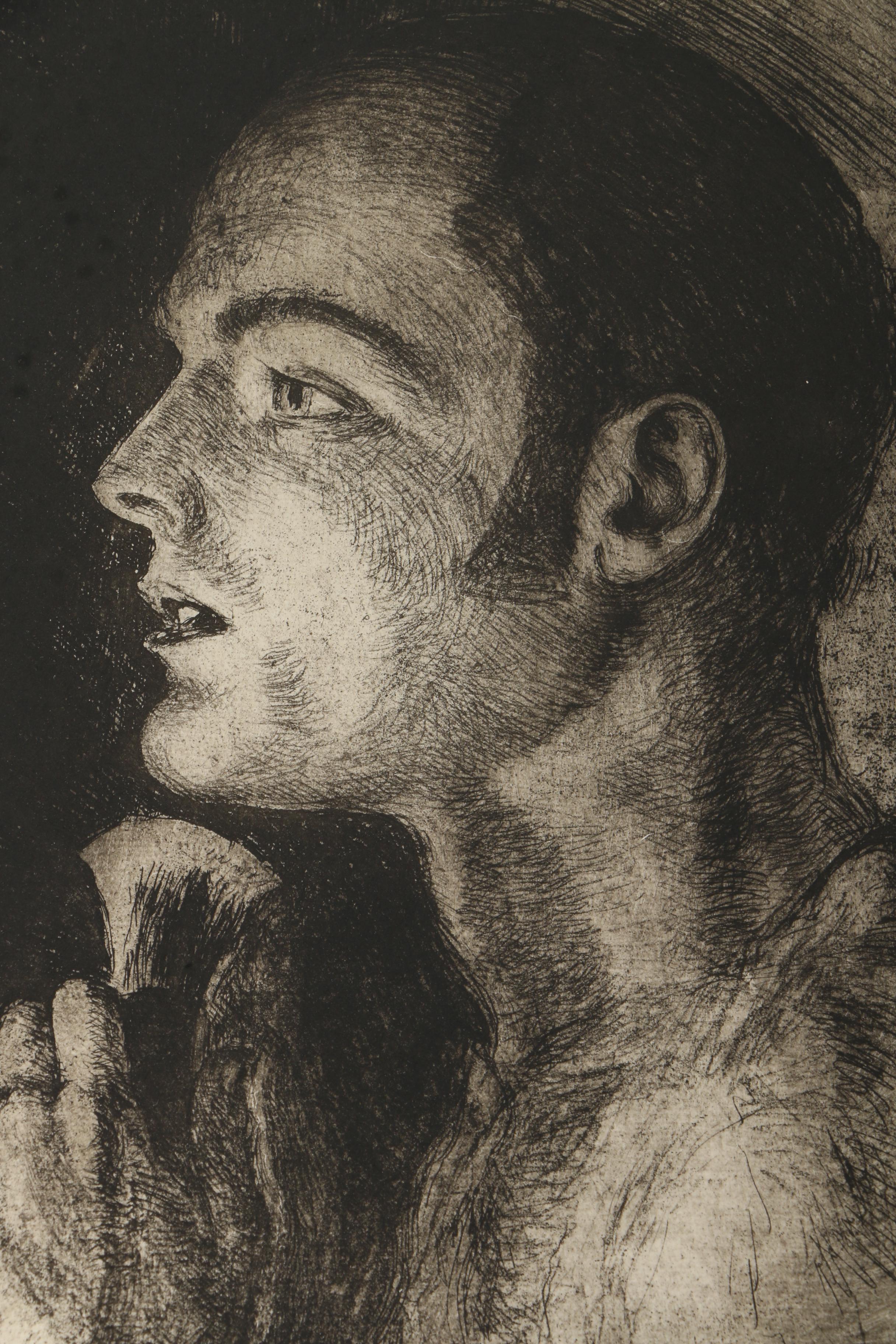 Emily B. Waite Etchings of a Male Profile With a Shaving Brush