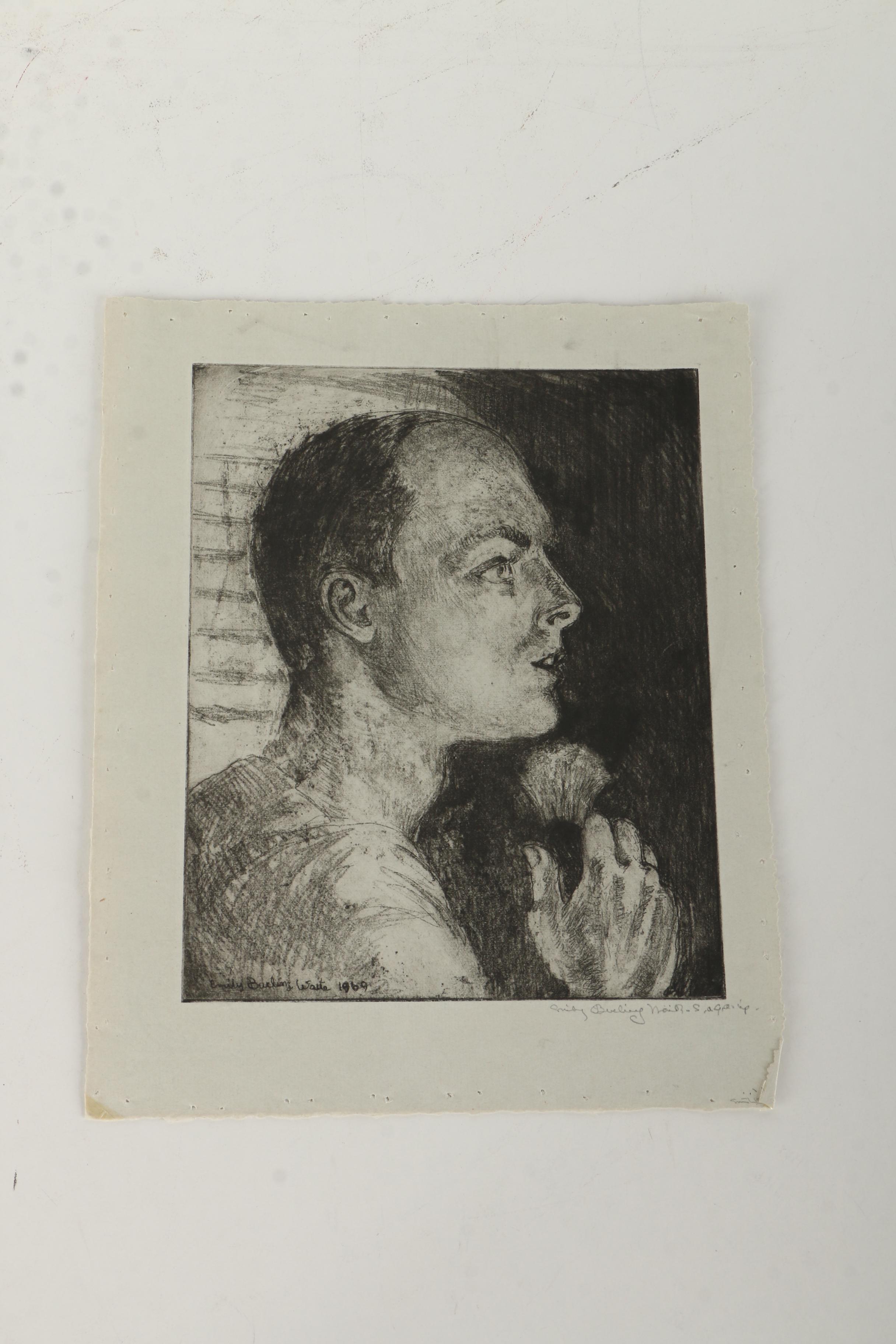 Emily B. Waite Etchings of a Male Profile With a Shaving Brush
