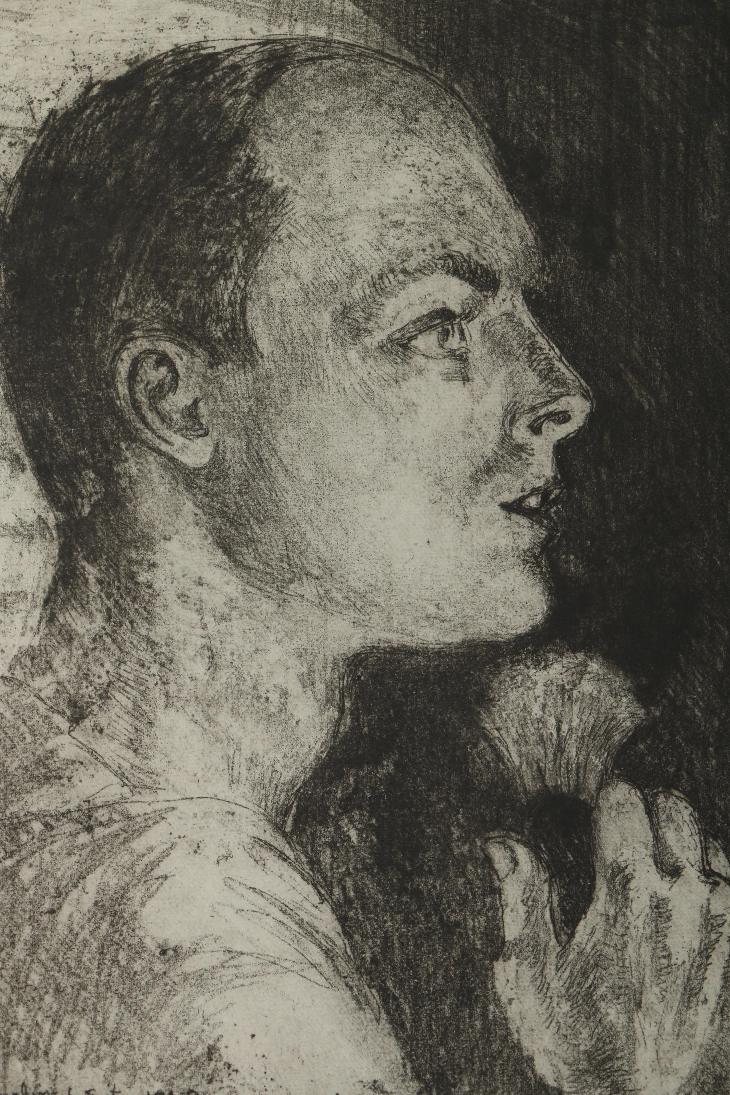 Emily B. Waite Etchings of a Male Profile With a Shaving Brush