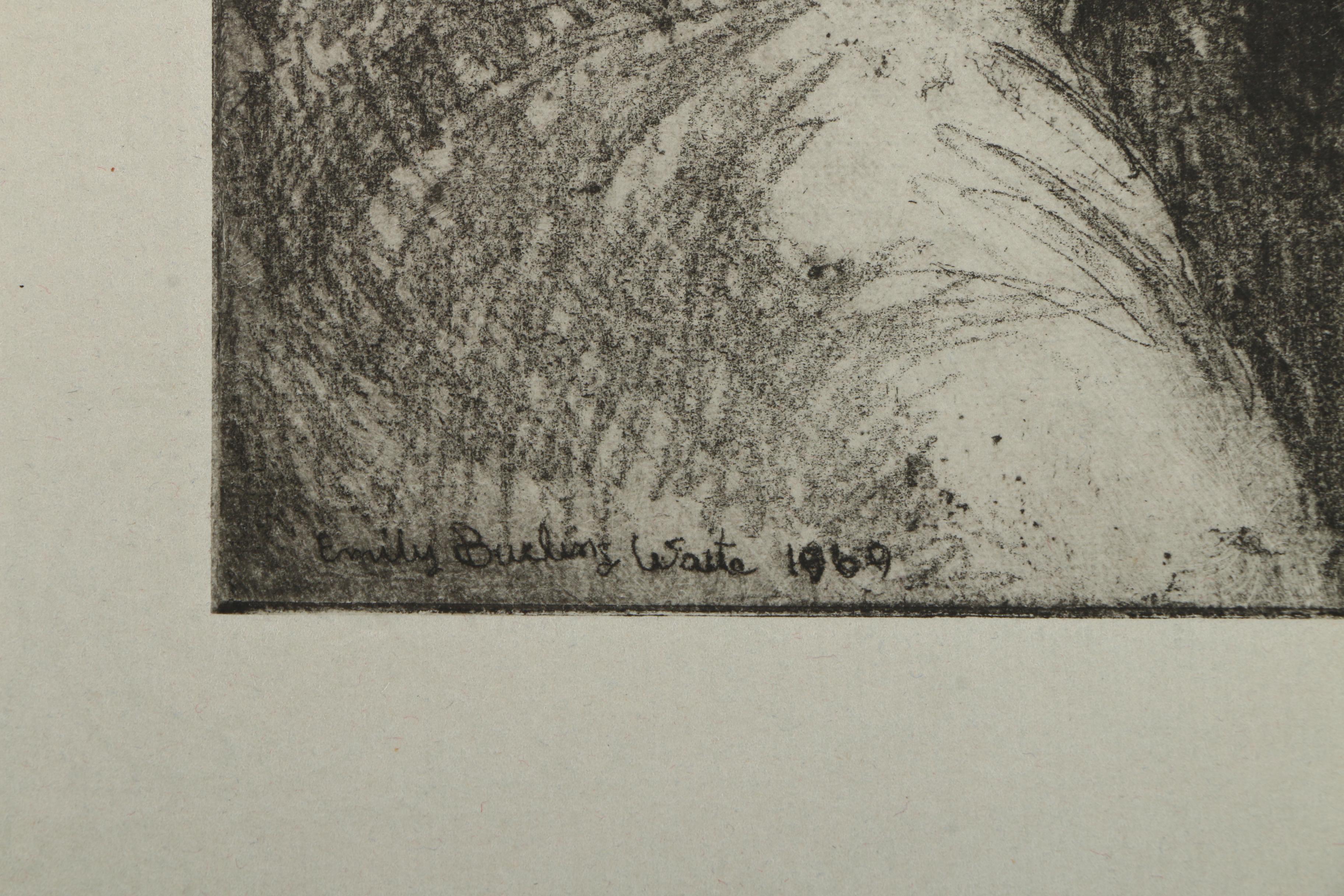 Emily B. Waite Etchings of a Male Profile With a Shaving Brush