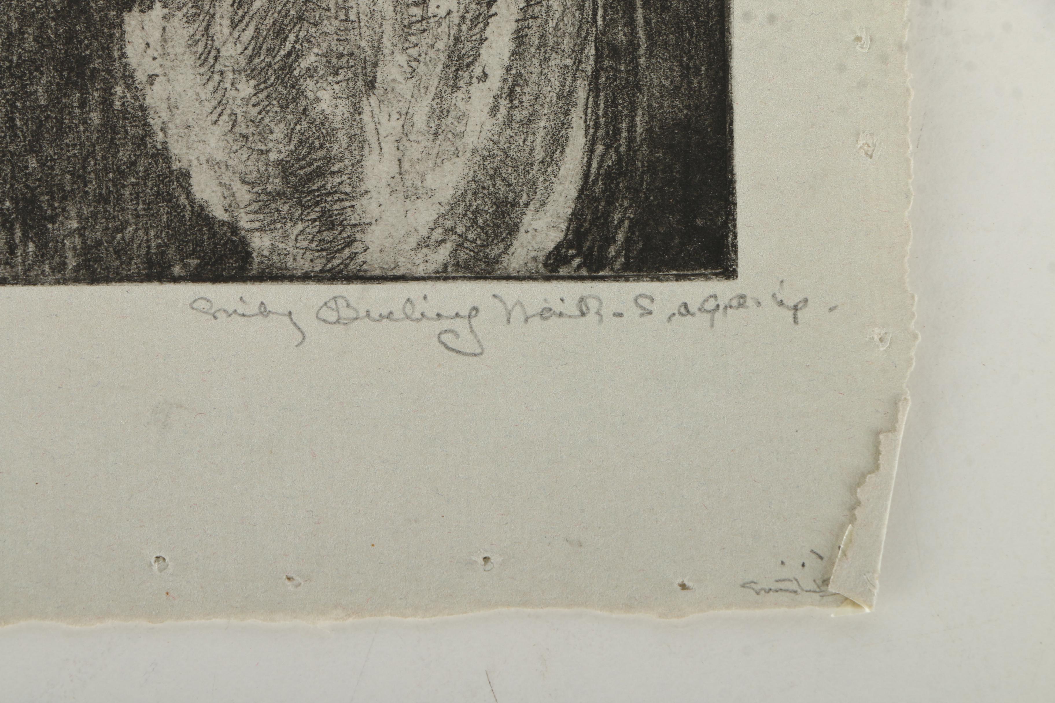 Emily B. Waite Etchings of a Male Profile With a Shaving Brush