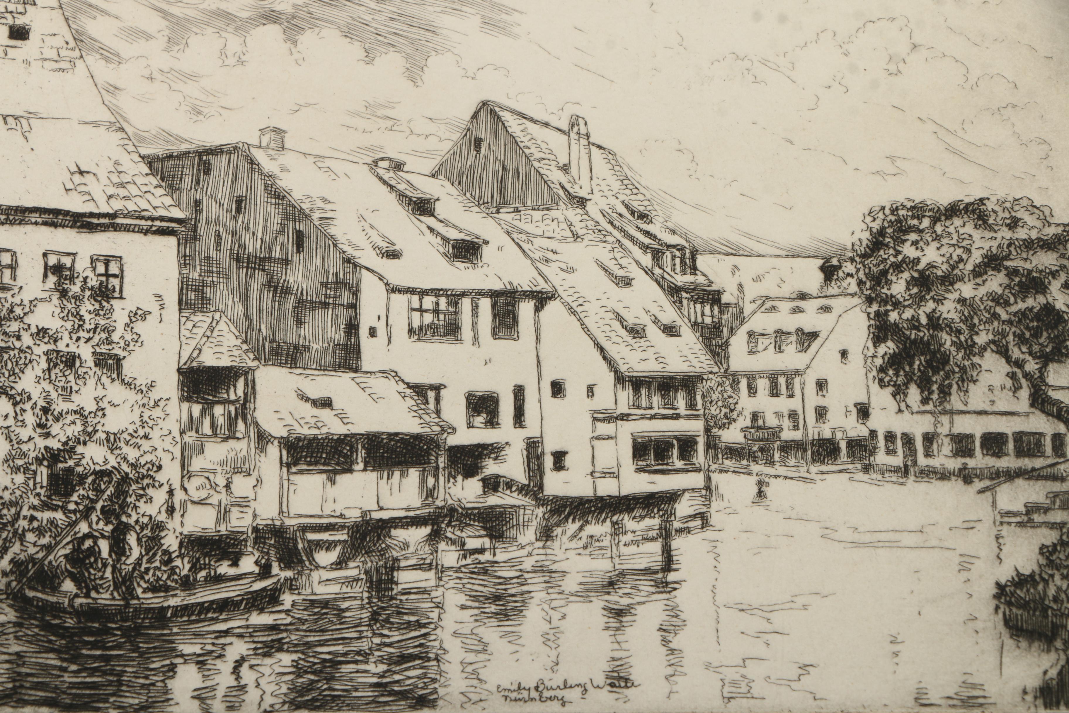 Emily B. Waite Drypoint Etching on Paper "Nurnburg"