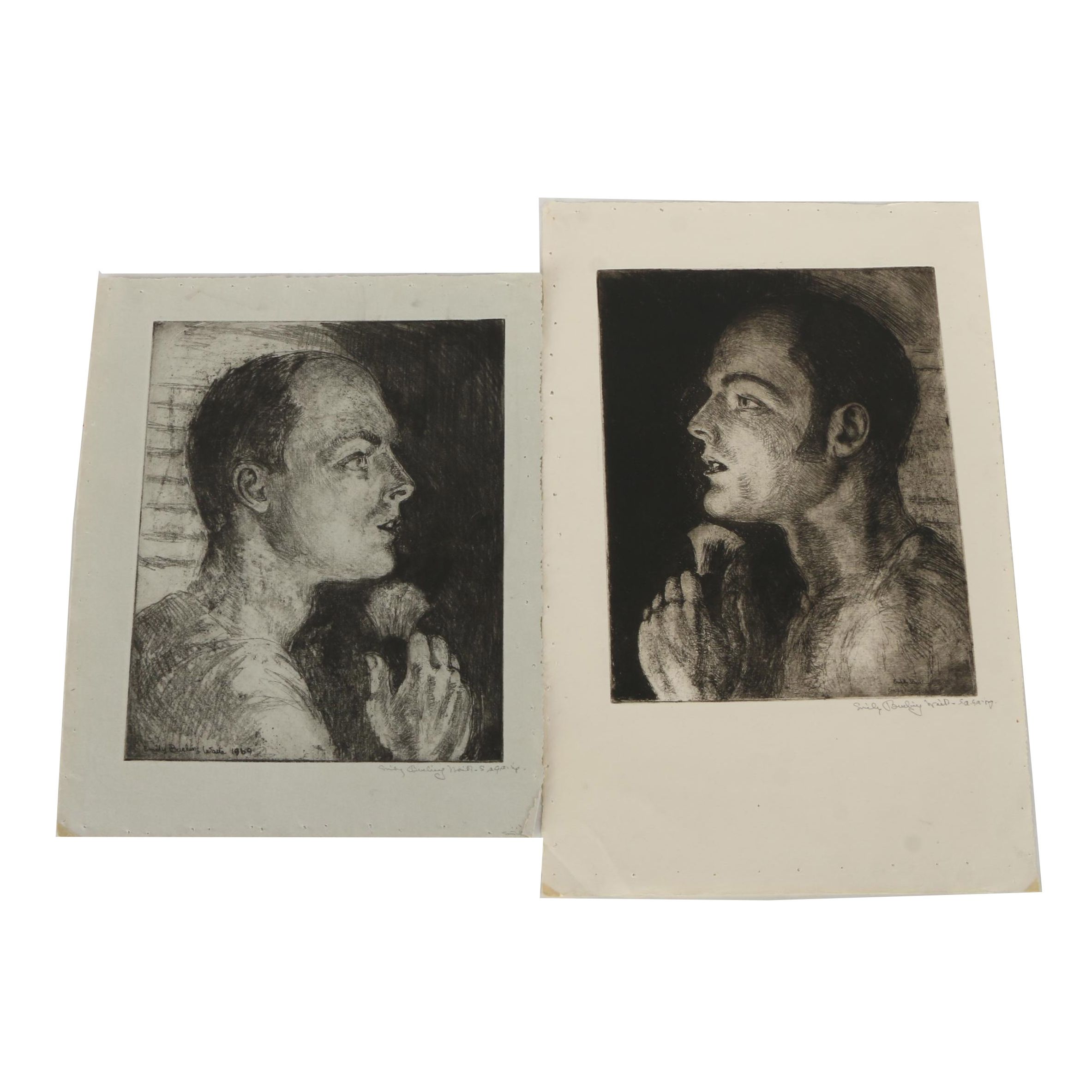 Emily B. Waite Etchings of a Male Profile With a Shaving Brush