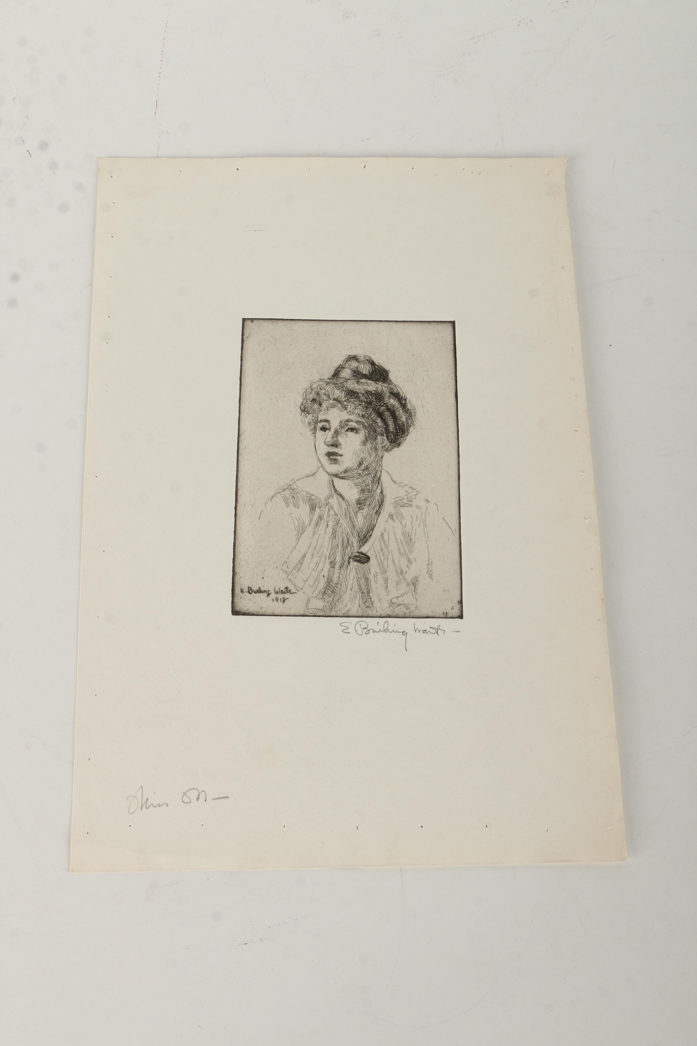 Collection of Emily B. Waite Etchings of Female Portraits