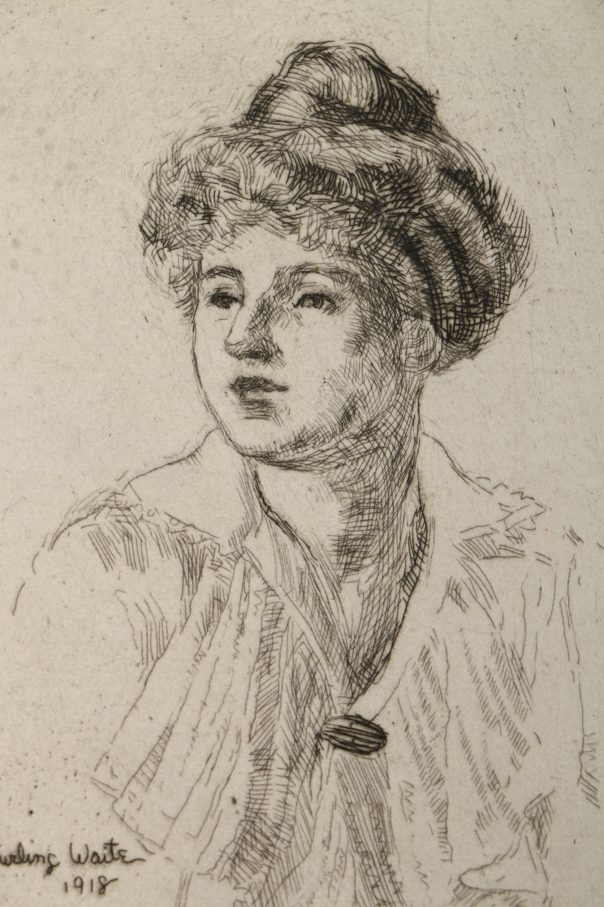 Collection of Emily B. Waite Etchings of Female Portraits