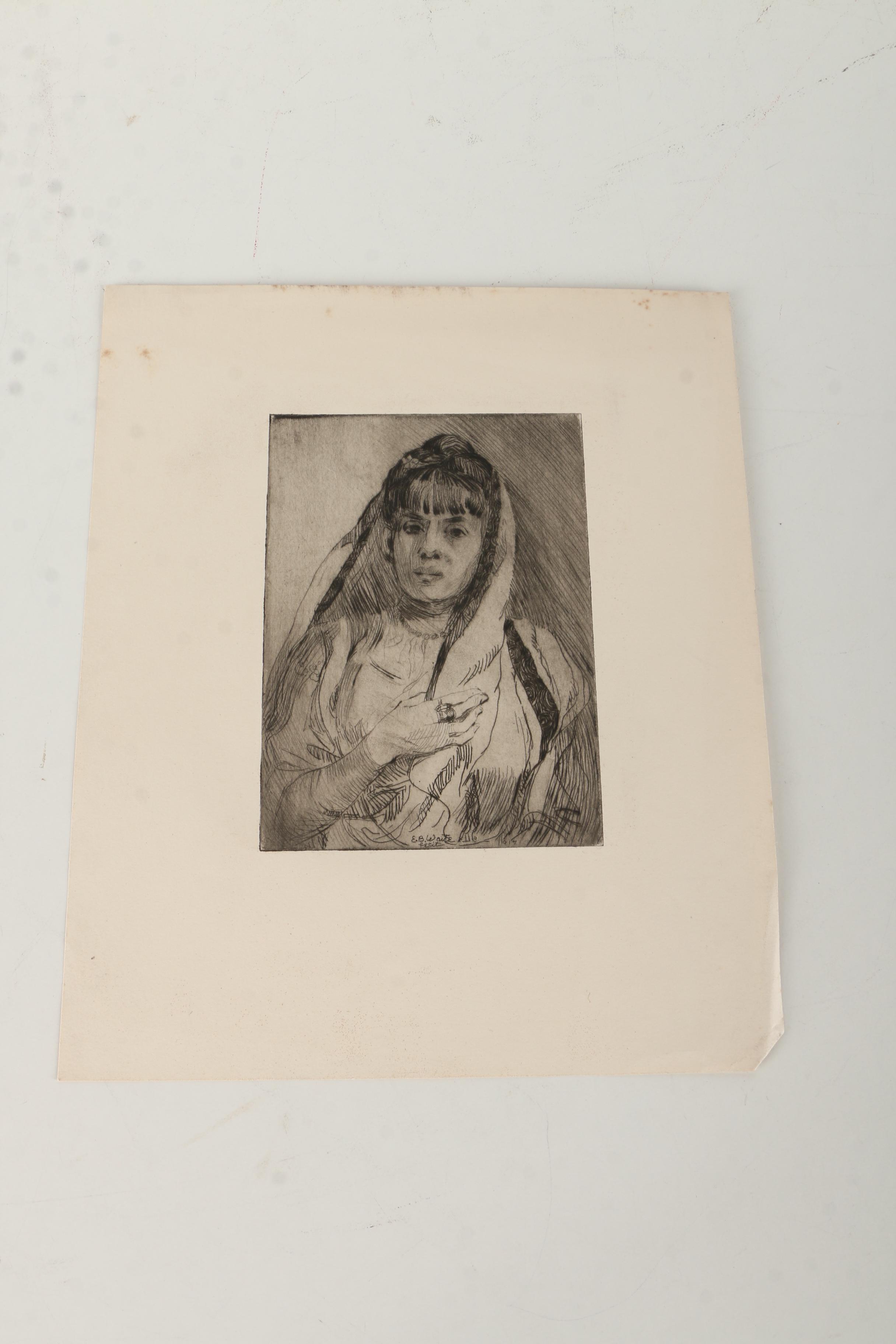 Collection of Emily B. Waite Etchings of Female Portraits