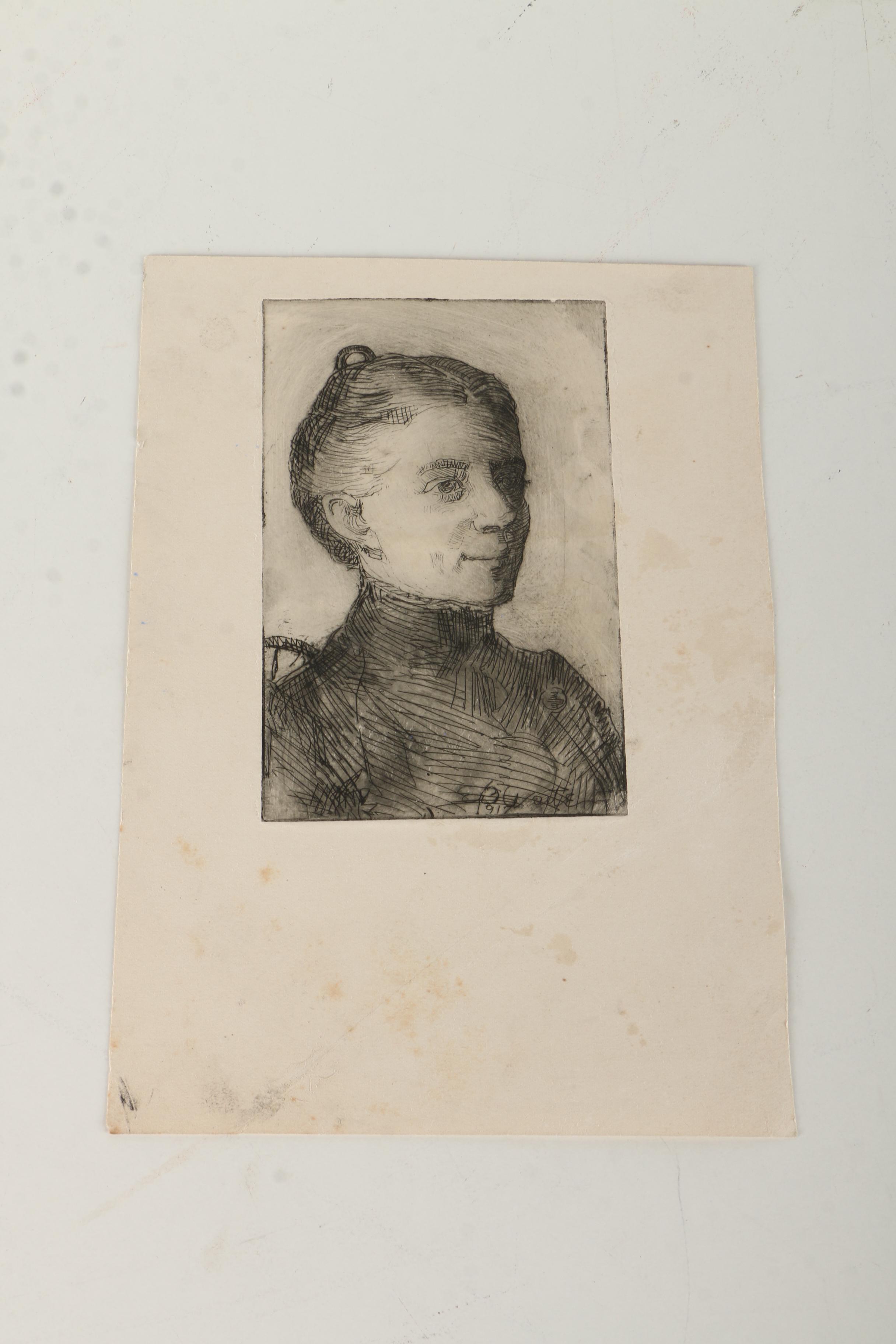 Collection of Emily B. Waite Etchings of Female Portraits