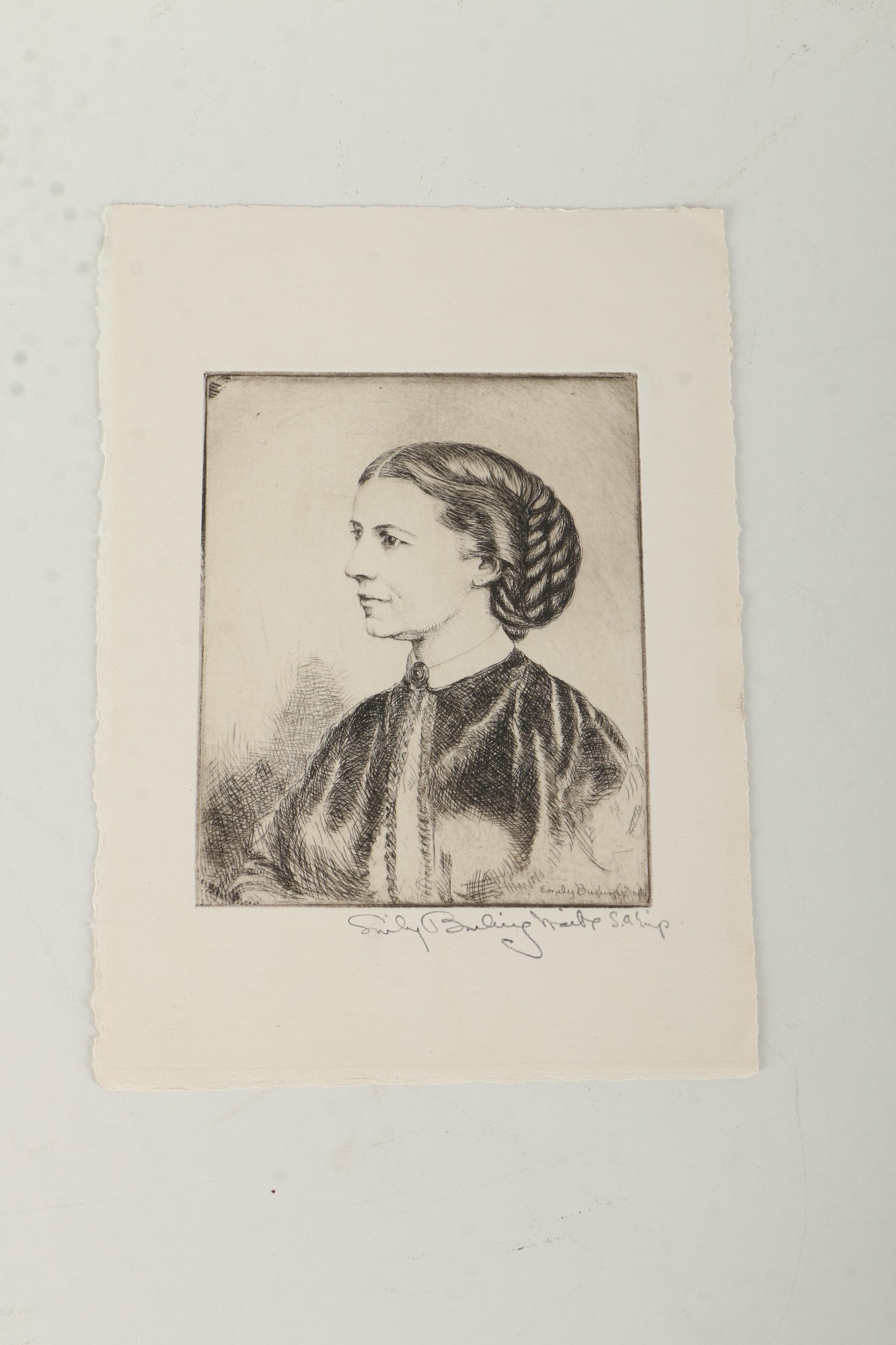 Collection of Emily B. Waite Etchings of Female Portraits