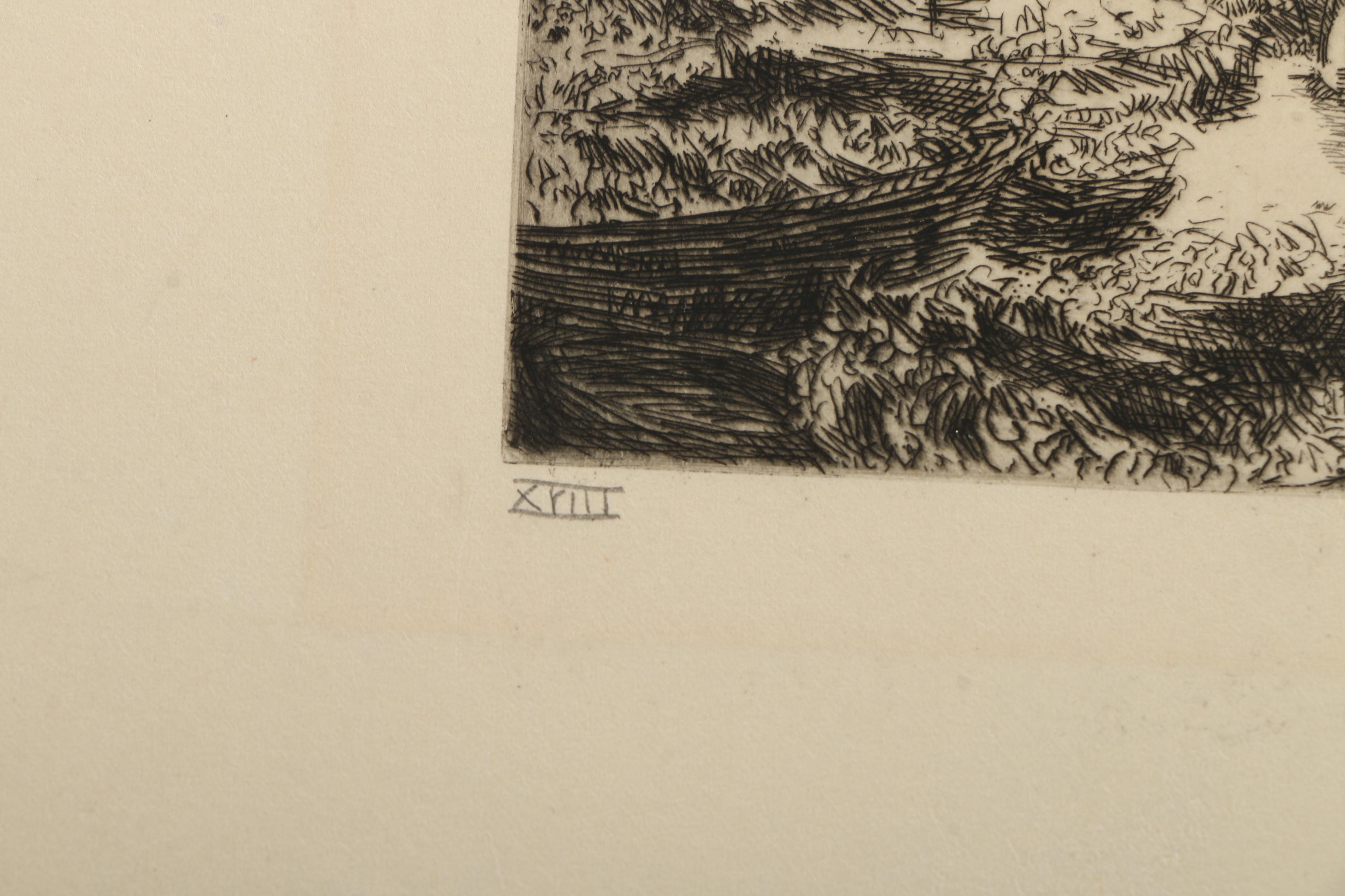 Emily B. Waite Drypoint Etchings "The Market" and "Karlsbridge"