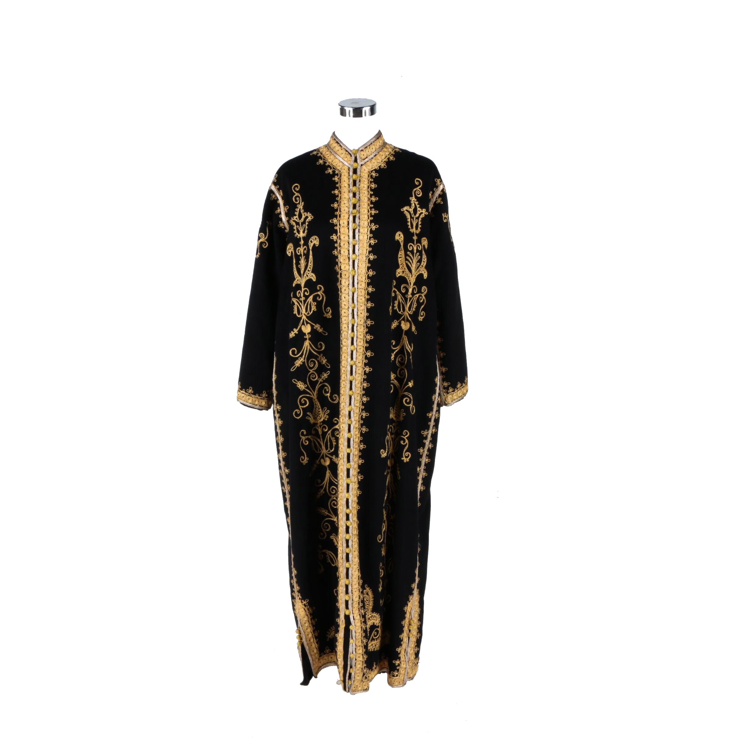 Dashiki Full Length Embellished Kaftan Wool with Gold Cord