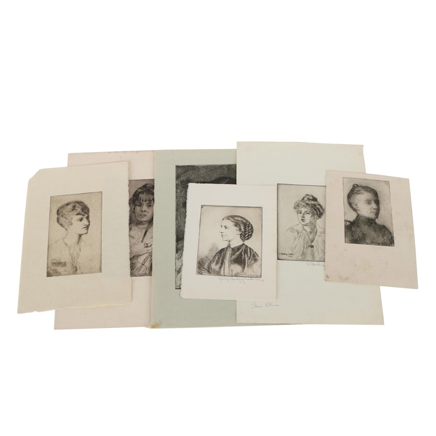 Collection of Emily B. Waite Etchings of Female Portraits