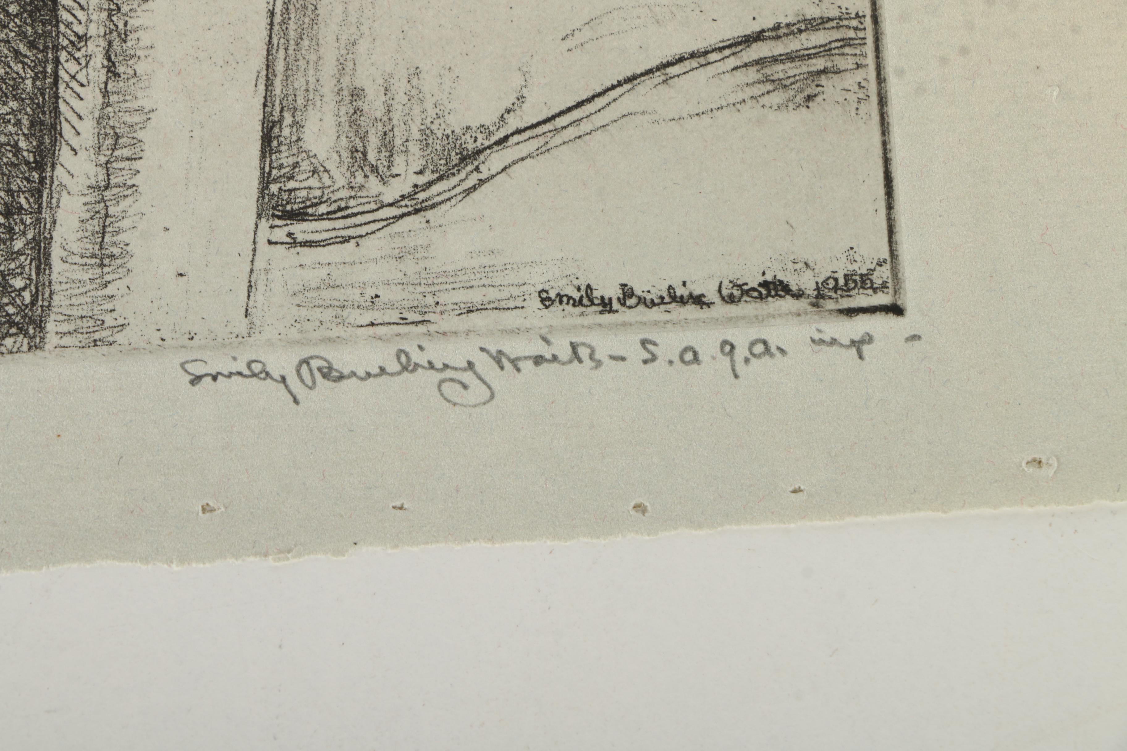 Pair of Emily B. Waite Etchings of a Father and Children