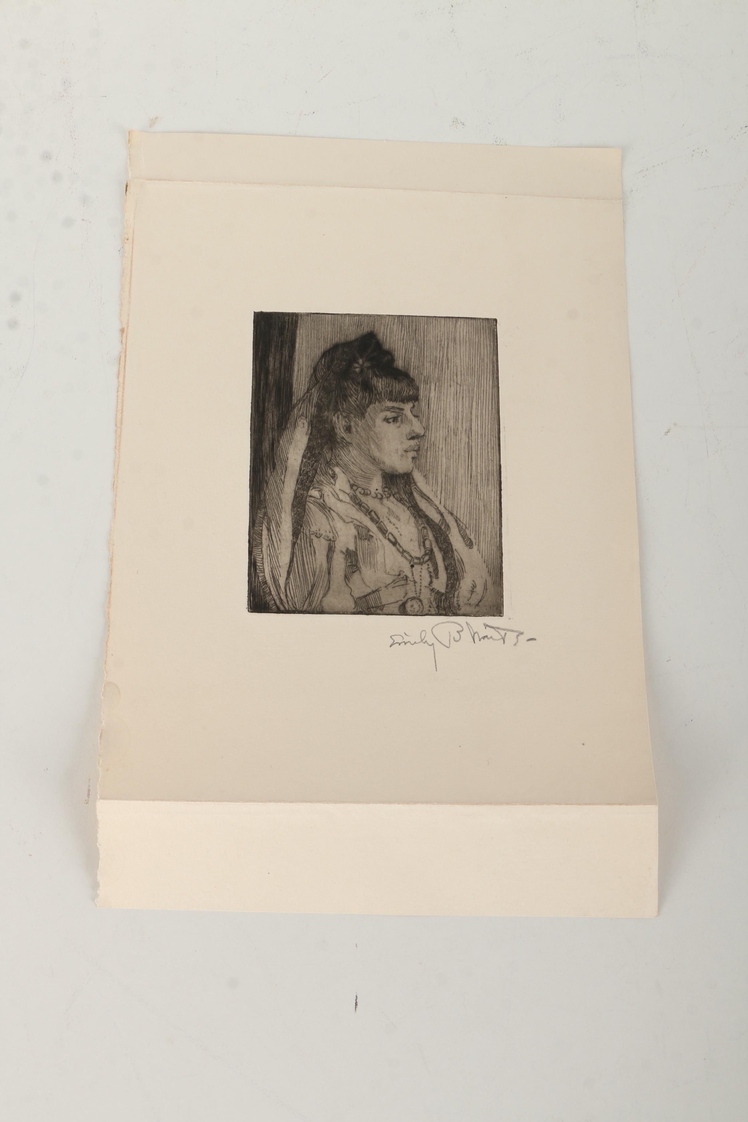Collection of Emily B. Waite Etchings of Female Profiles