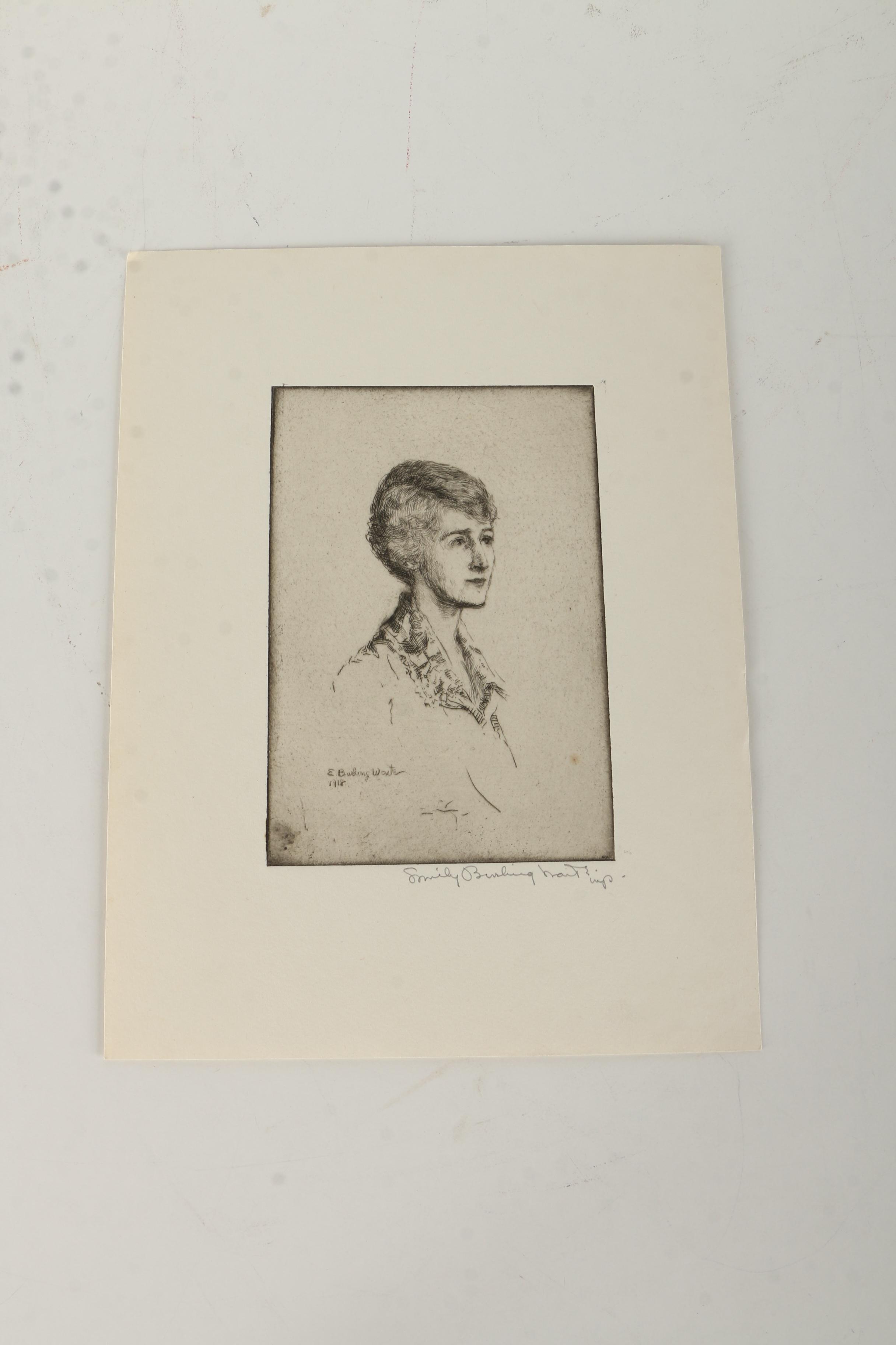 Collection of Emily B. Waite Etchings of Female Profiles