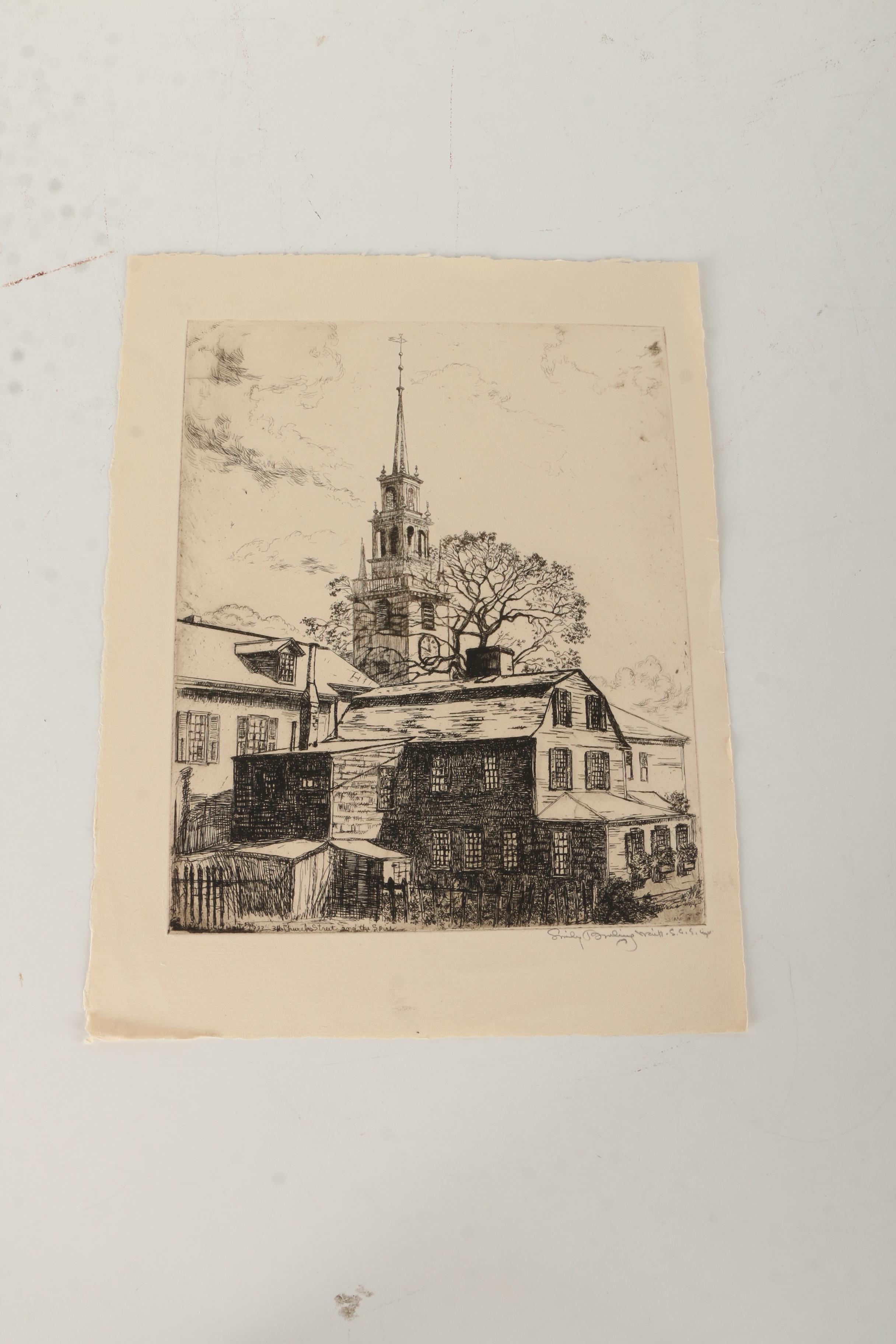 Collection of Emily B. Waite Etchings of Architectural Figures