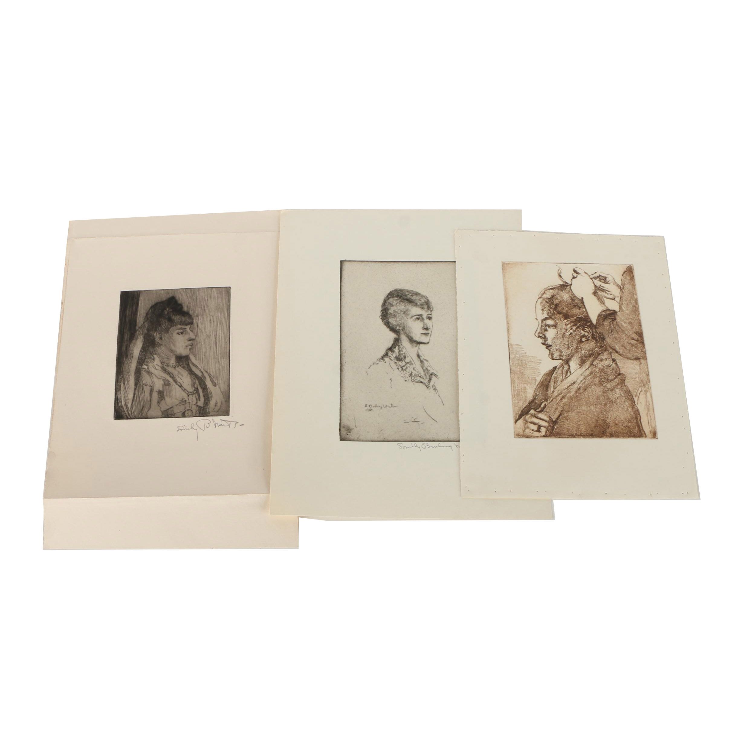 Collection of Emily B. Waite Etchings of Female Profiles