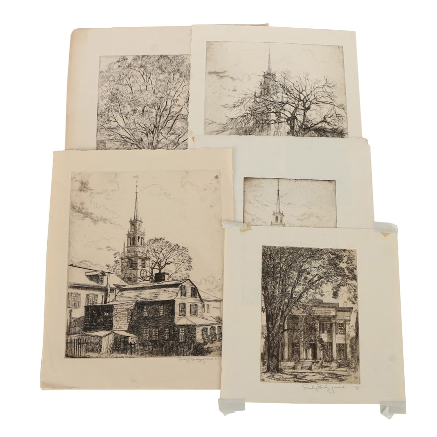Collection of Emily B. Waite Etchings of Architectural Figures
