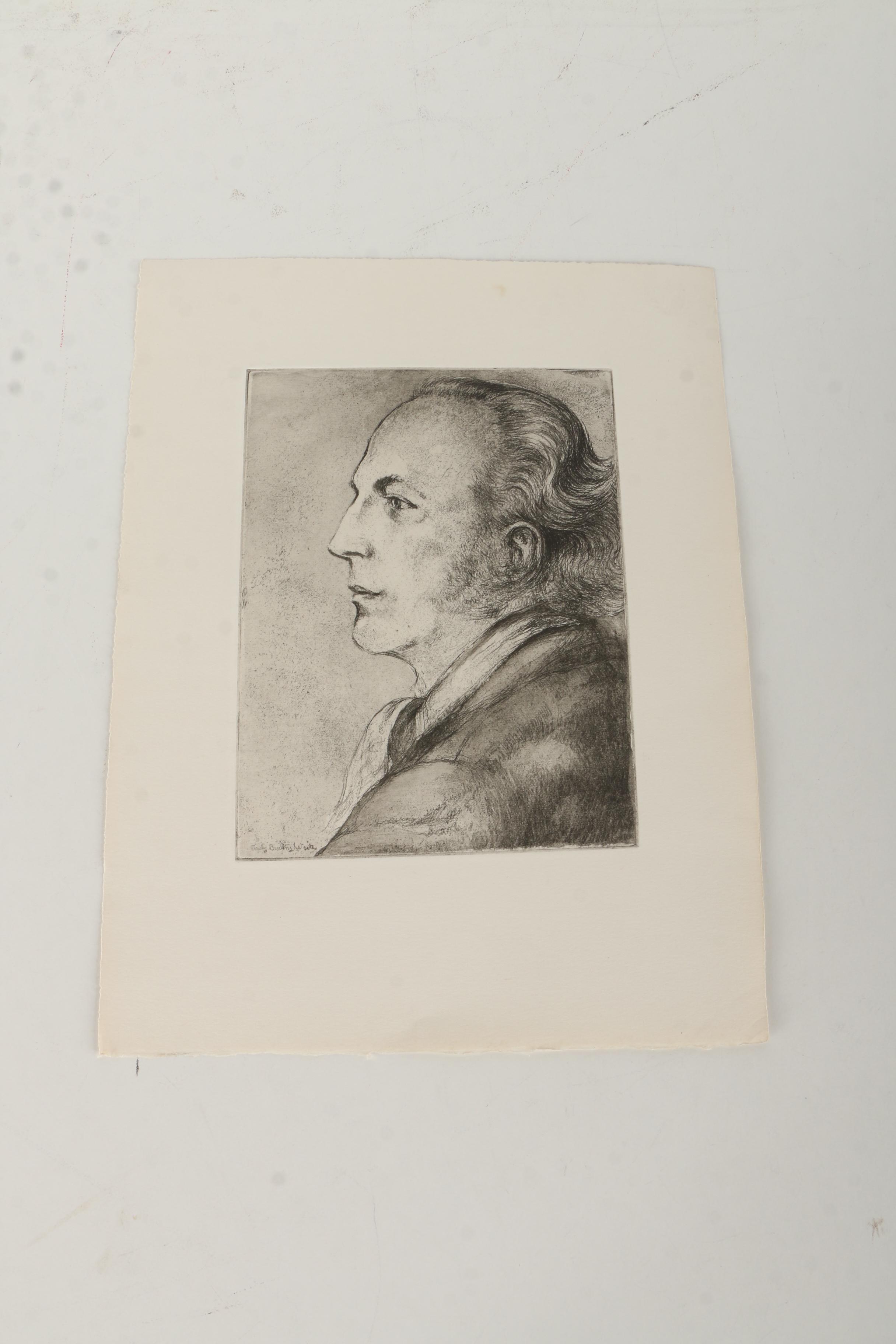 Emily B. Waite Etchings of Male Portraits Including Henri Dunant