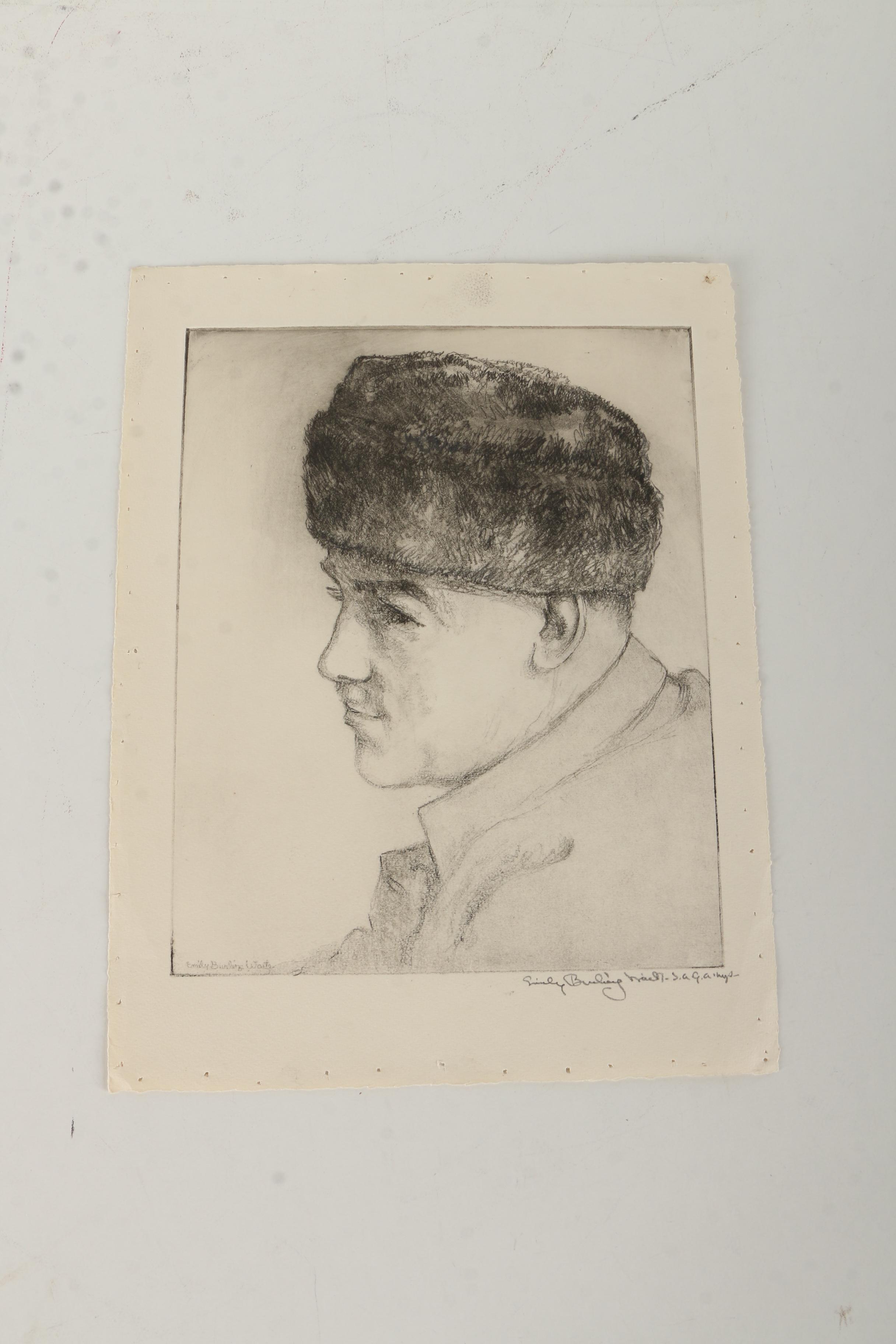 Emily B. Waite Etchings of Male Portraits Including Henri Dunant