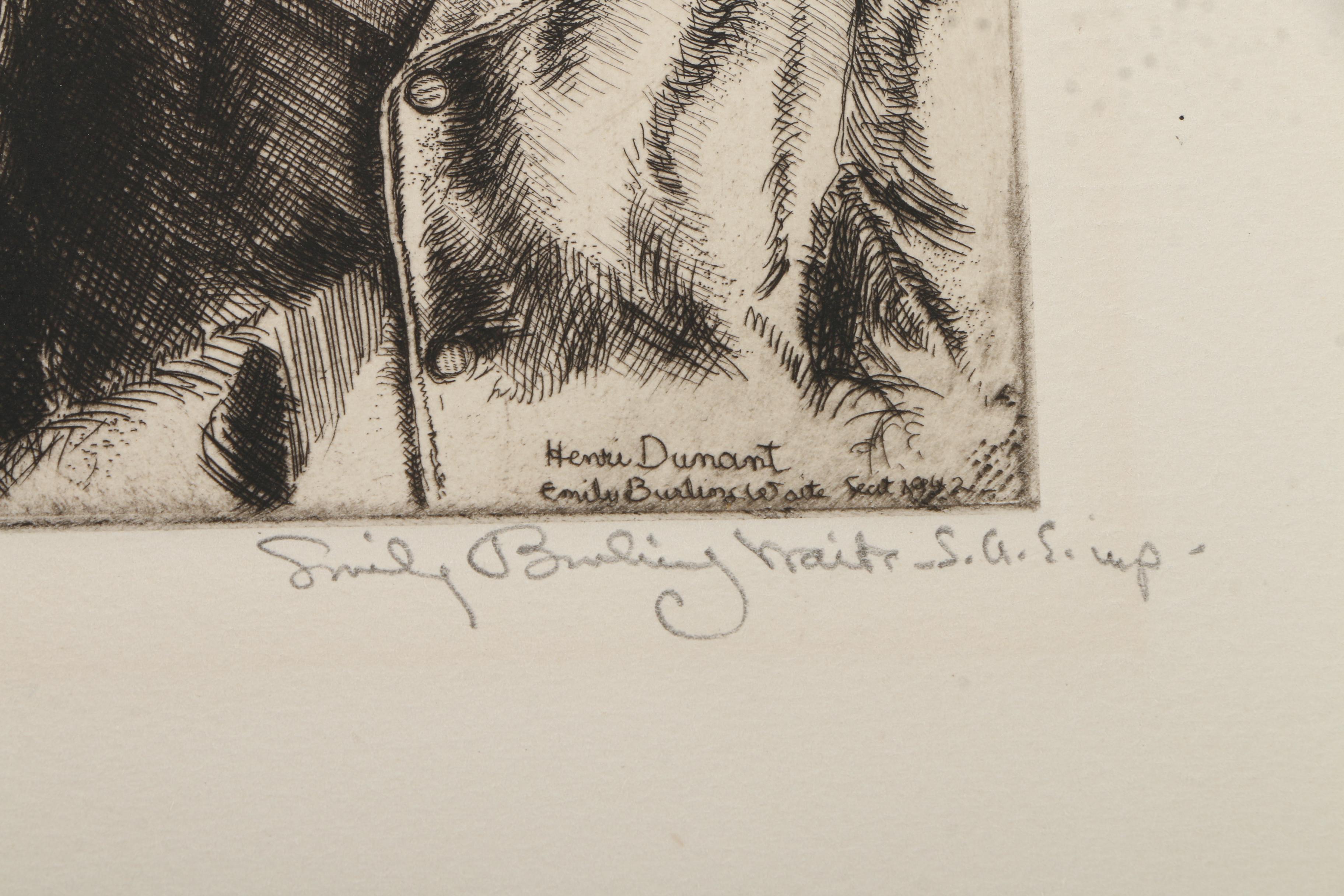 Emily B. Waite Etchings of Male Portraits Including Henri Dunant