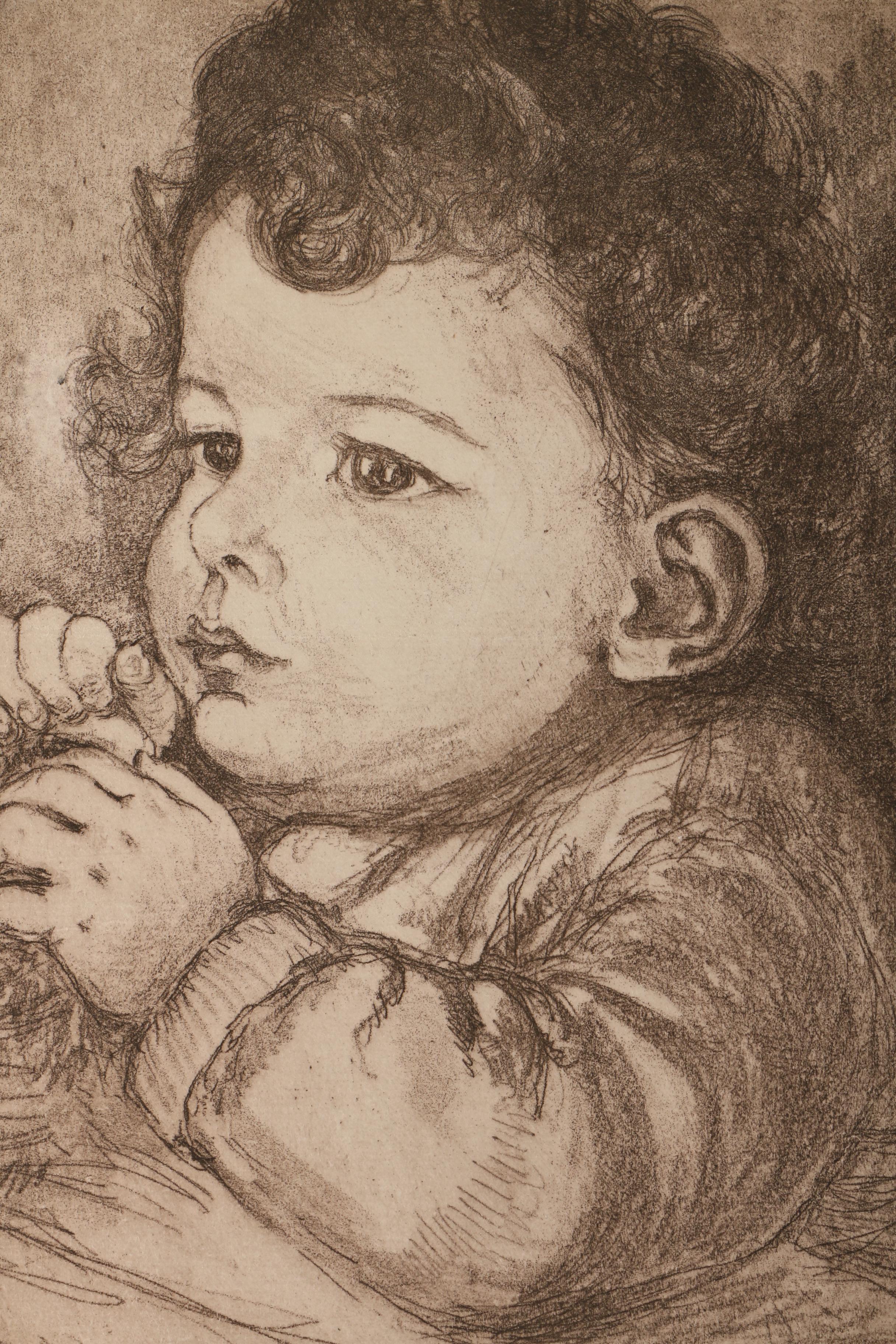 Emily B. Waite Aquatint Etchings of Children and a Doll