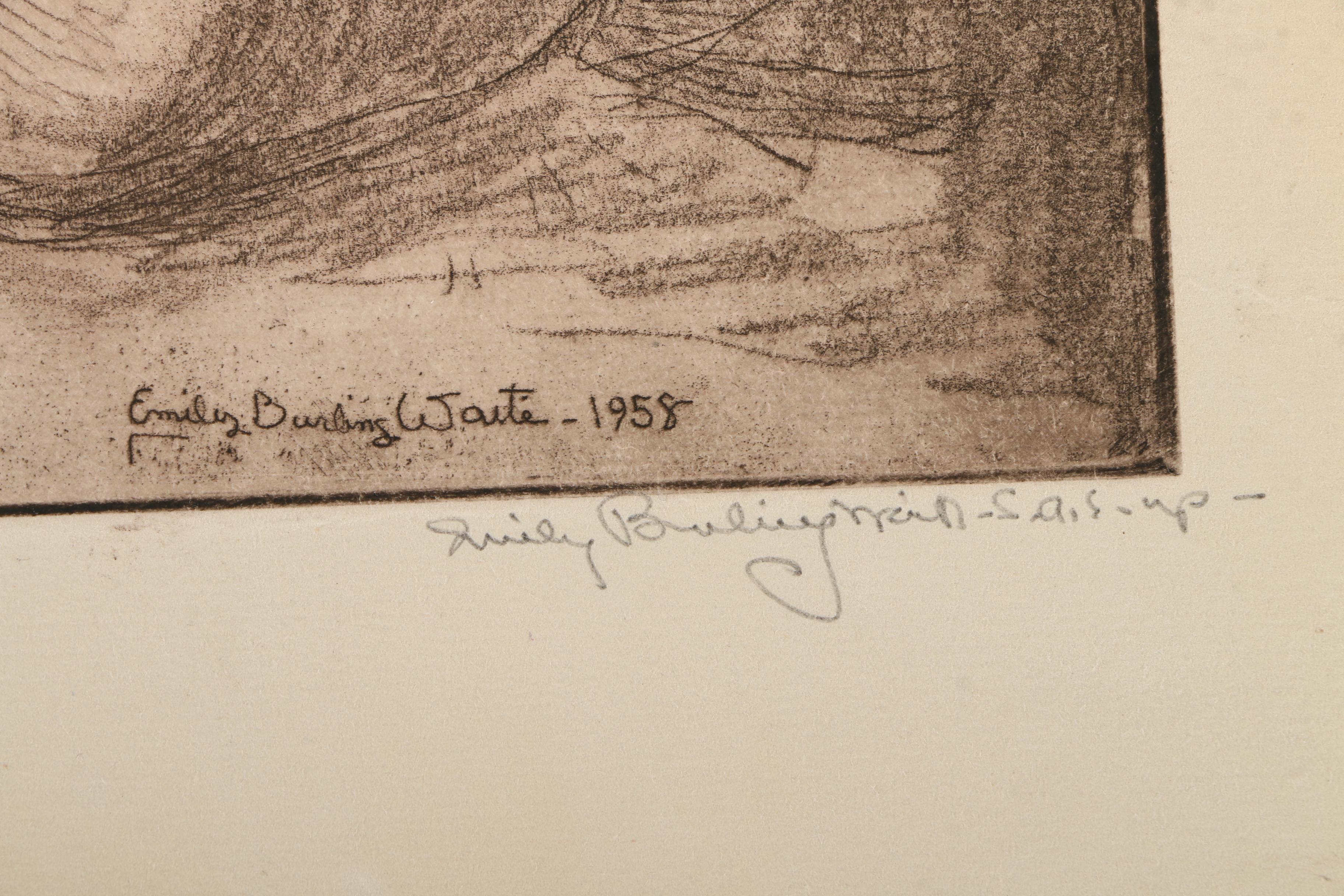 Emily B. Waite Aquatint Etchings of Children and a Doll