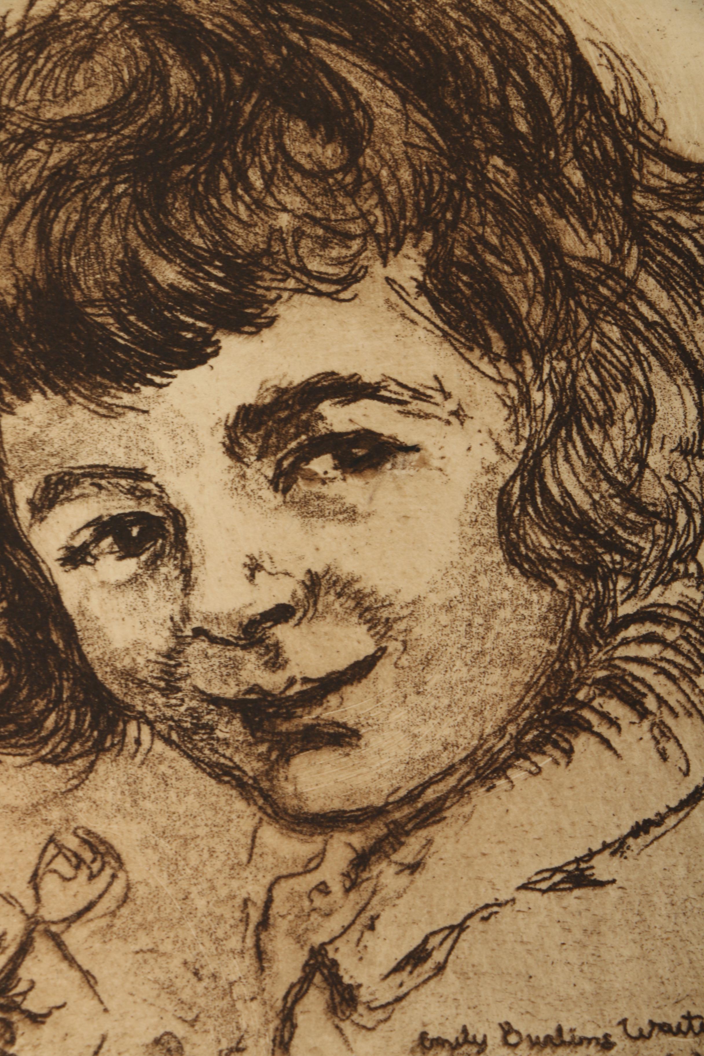 Emily B. Waite Aquatint Etchings of Children and a Doll