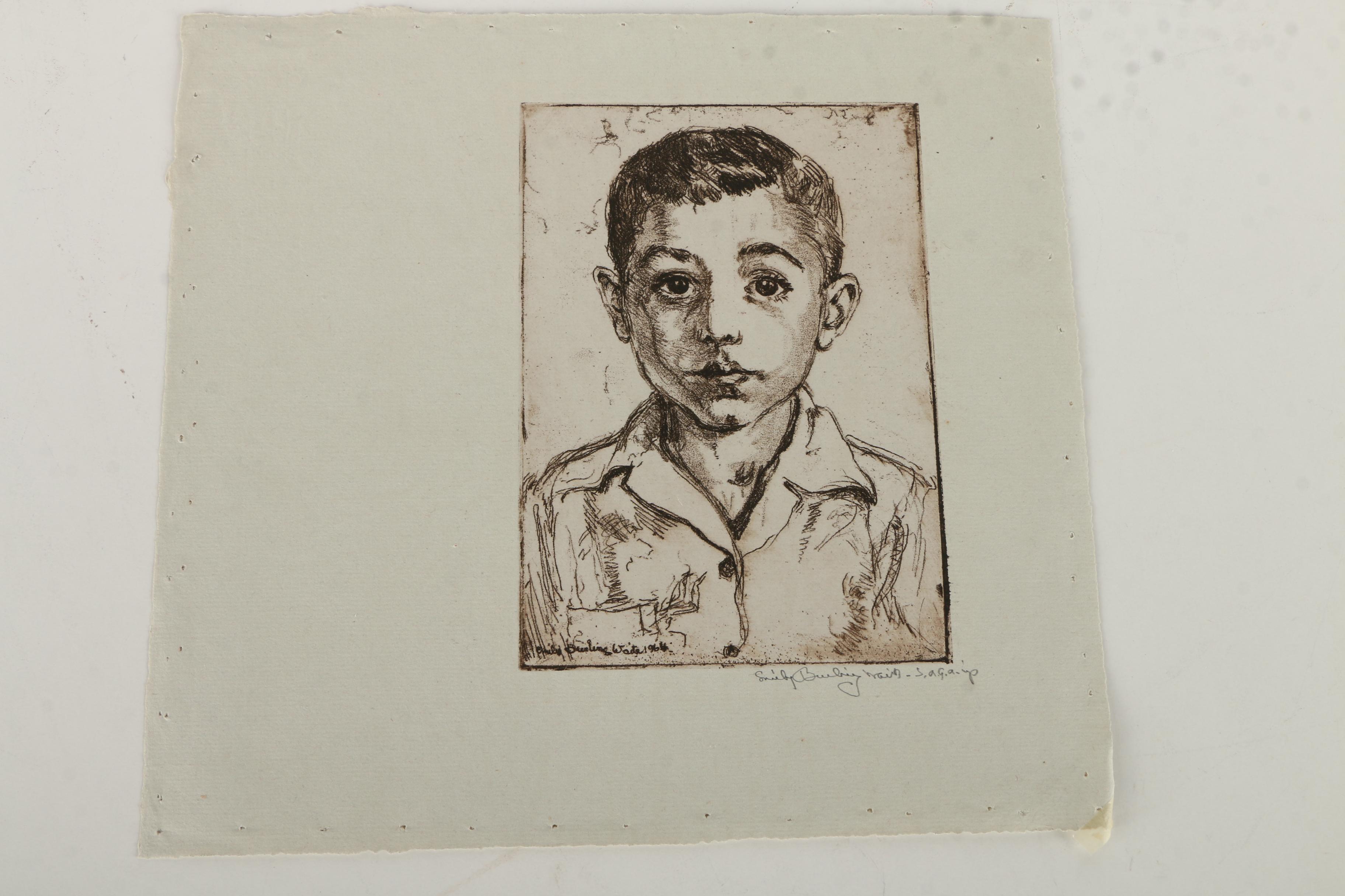 Emily B. Waite Aquatint Etchings of Children and a Doll