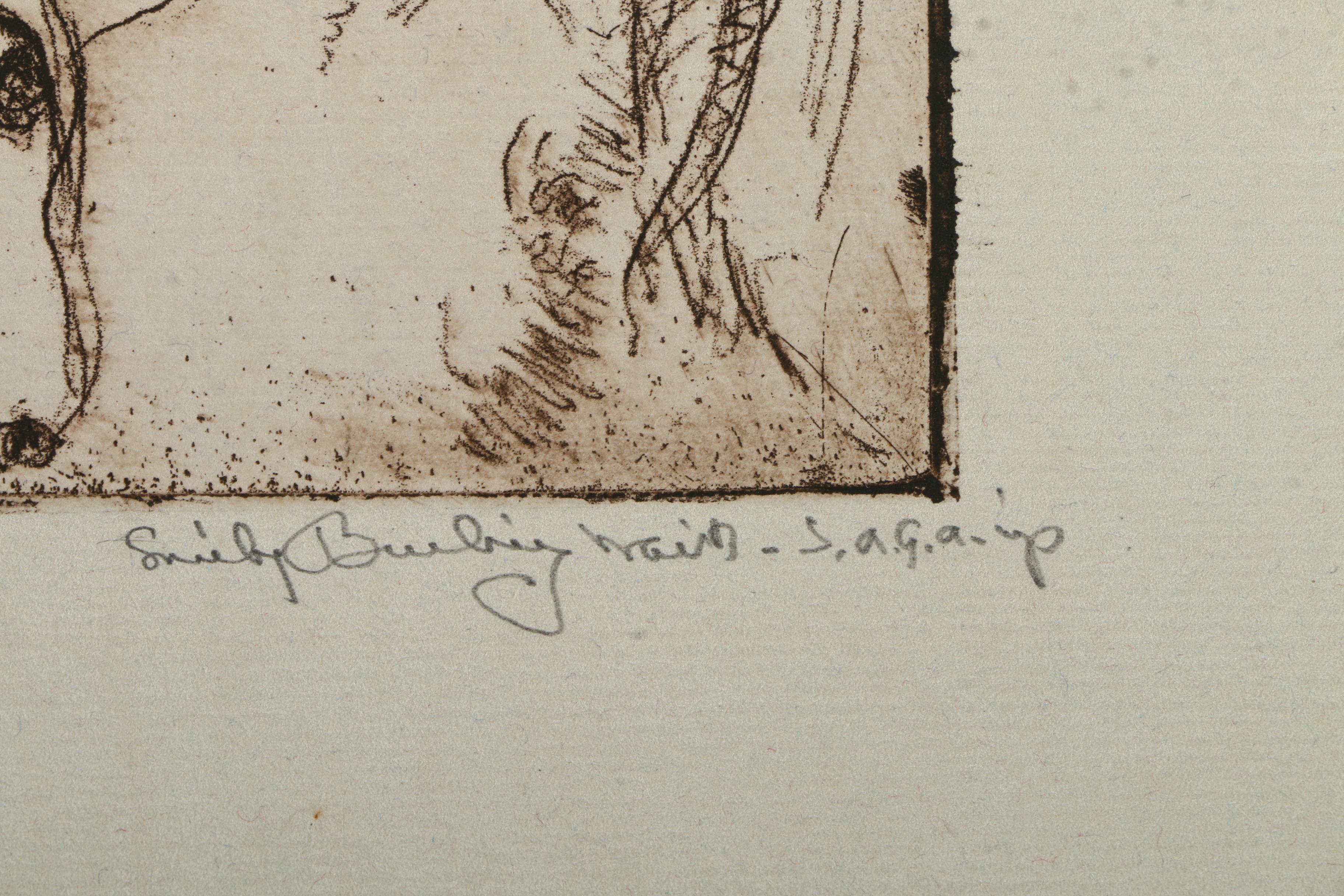 Emily B. Waite Aquatint Etchings of Children and a Doll