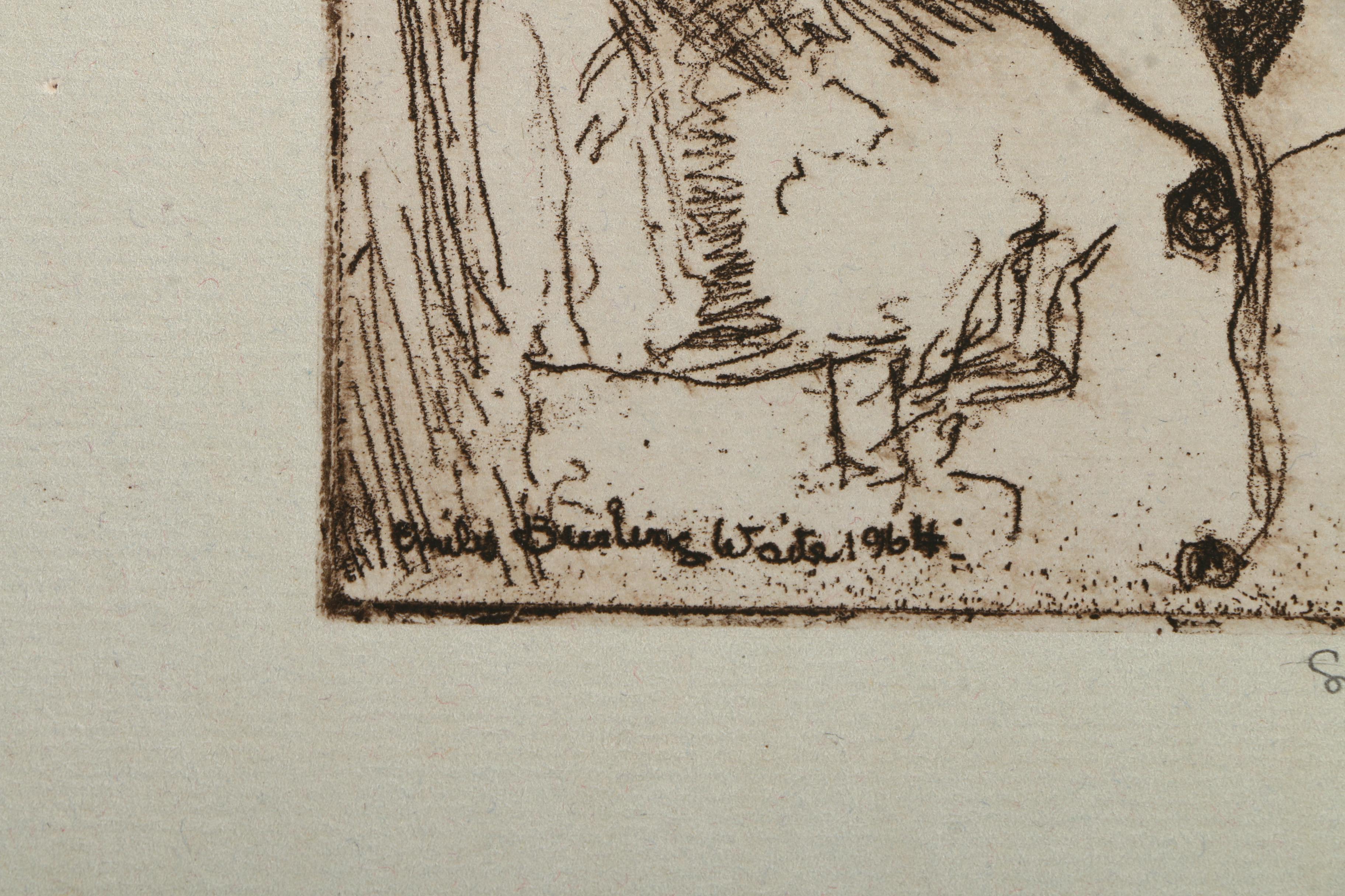 Emily B. Waite Aquatint Etchings of Children and a Doll