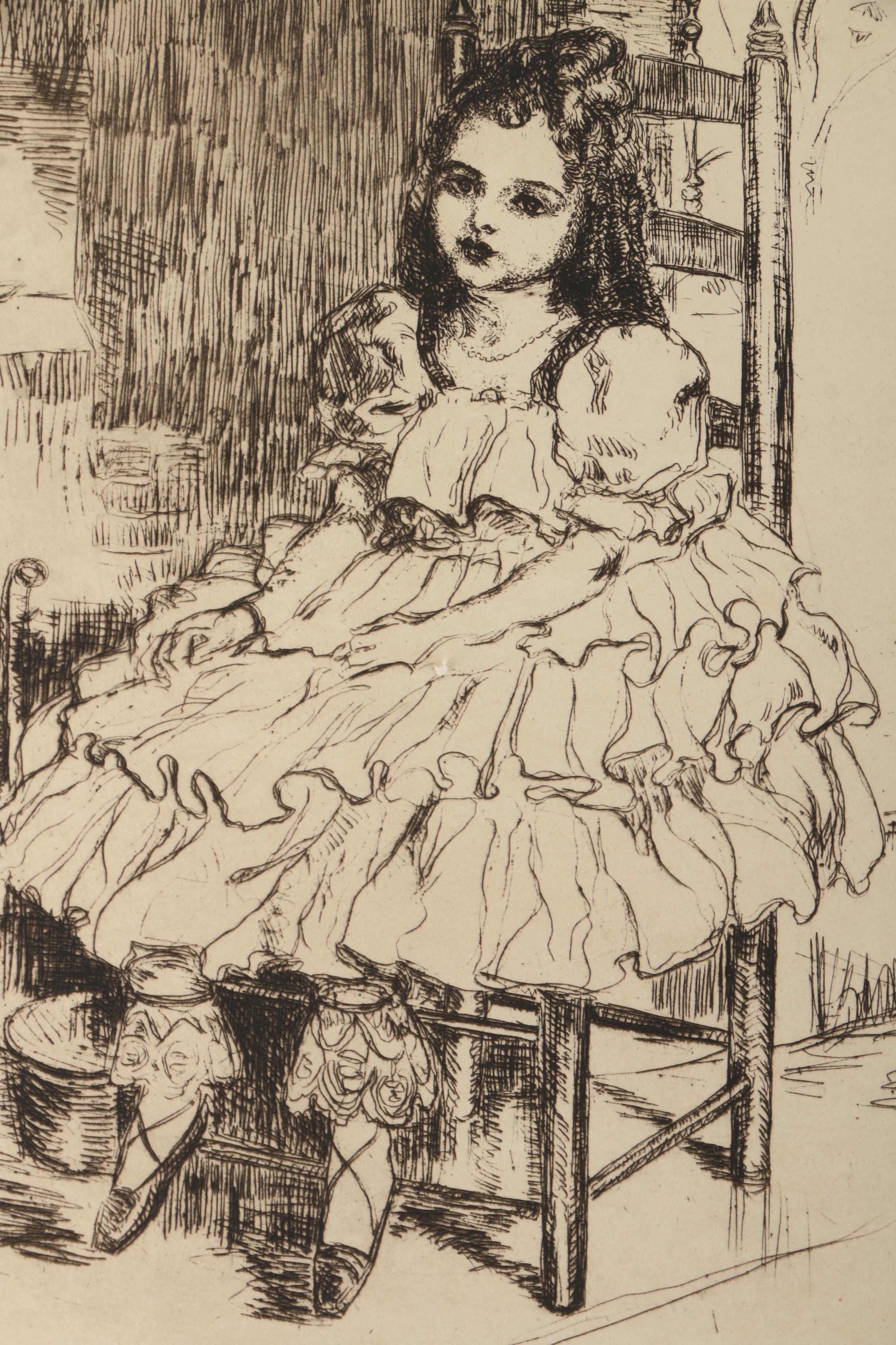 Emily B. Waite Aquatint Etchings of Children and a Doll