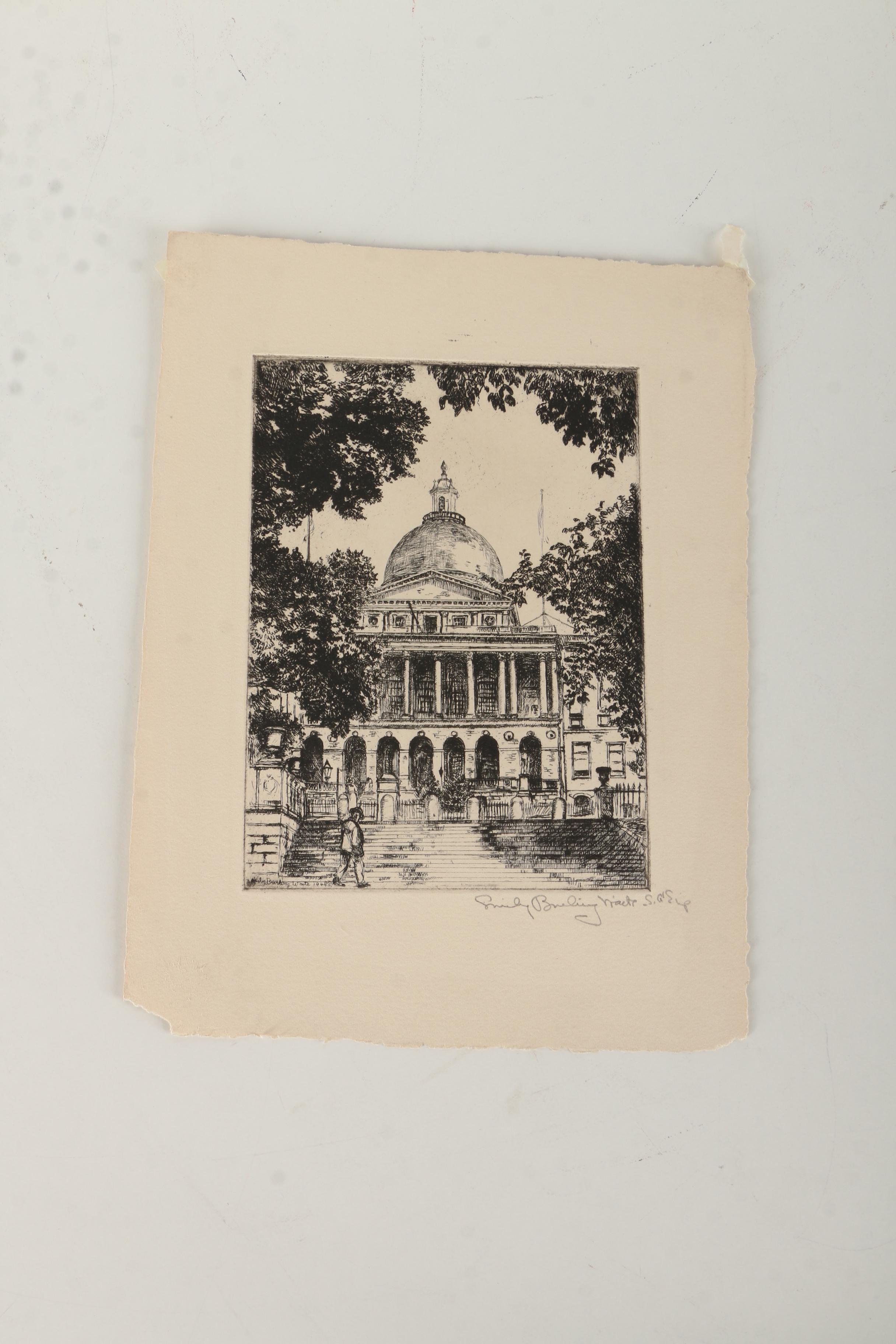 Emily B. Waite Etchings Including the Massachusetts State House