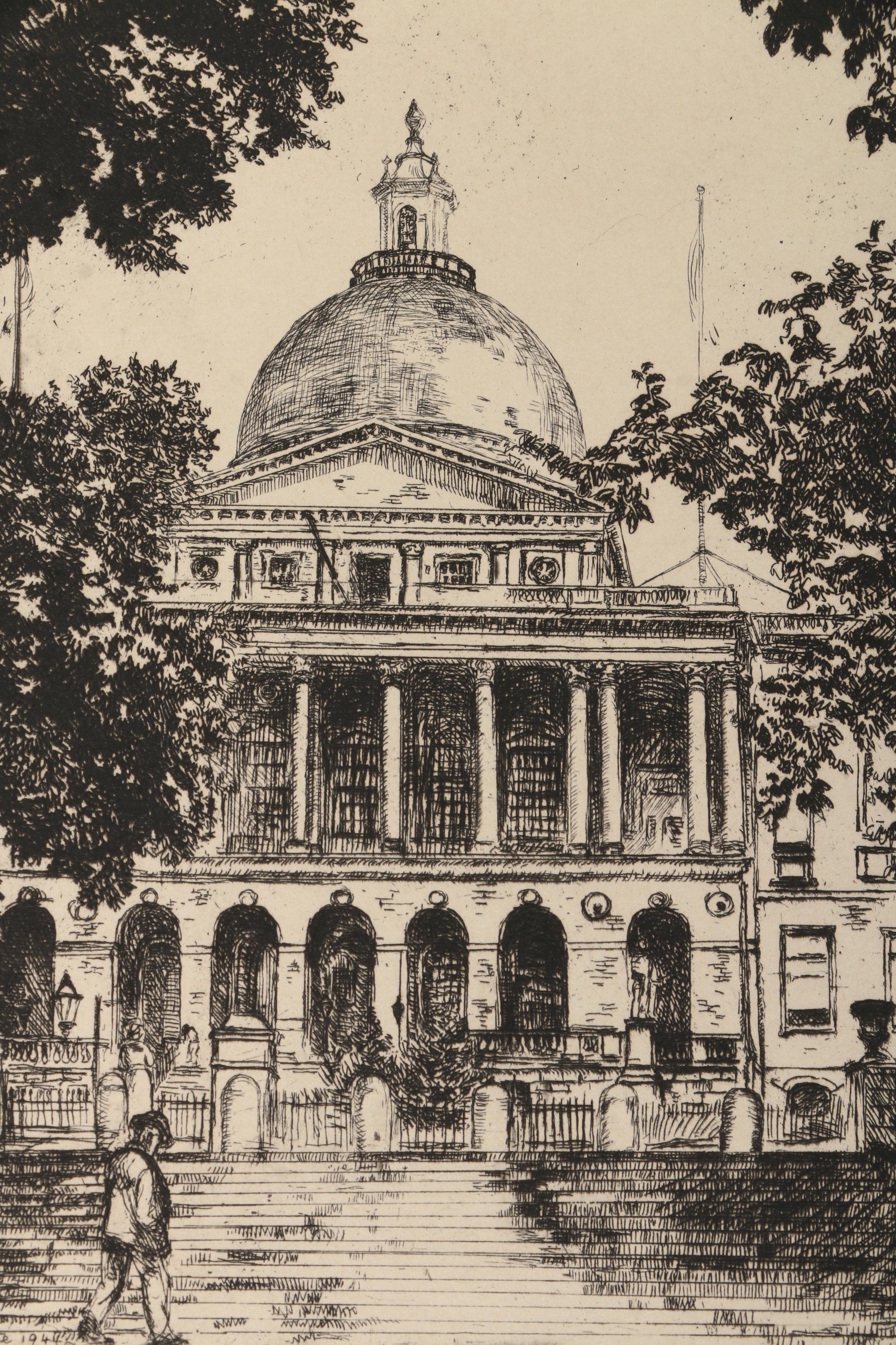 Emily B. Waite Etchings Including the Massachusetts State House