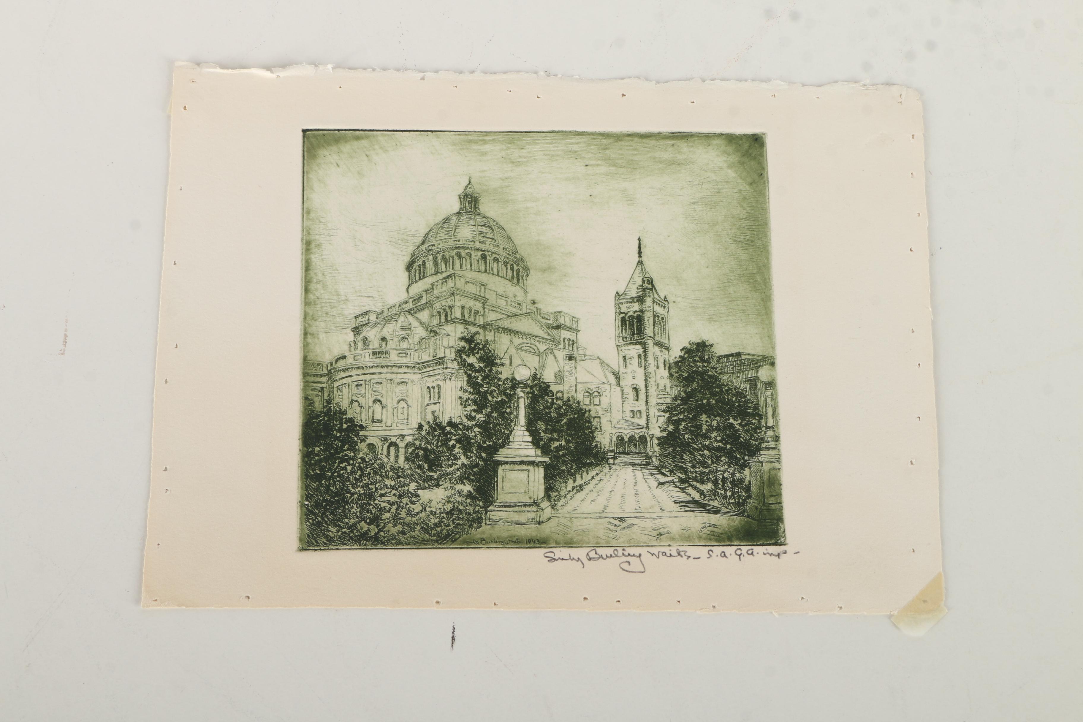 Emily B. Waite Etchings Including the Massachusetts State House