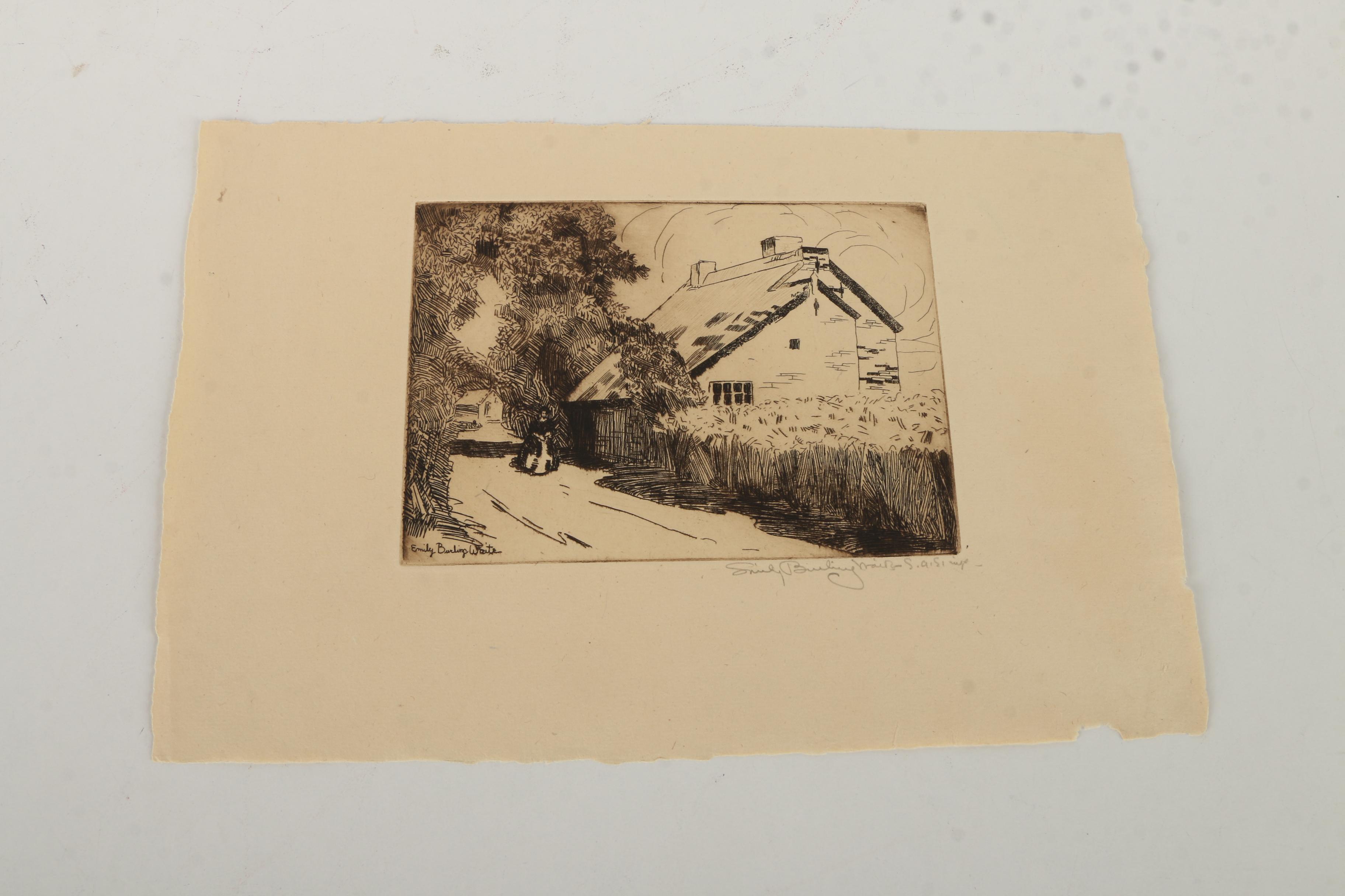 Collection of Emily Burling Waite Etchings of Farm Scenes