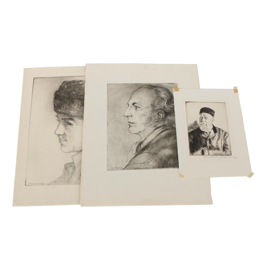 Emily B. Waite Etchings of Male Portraits Including Henri Dunant