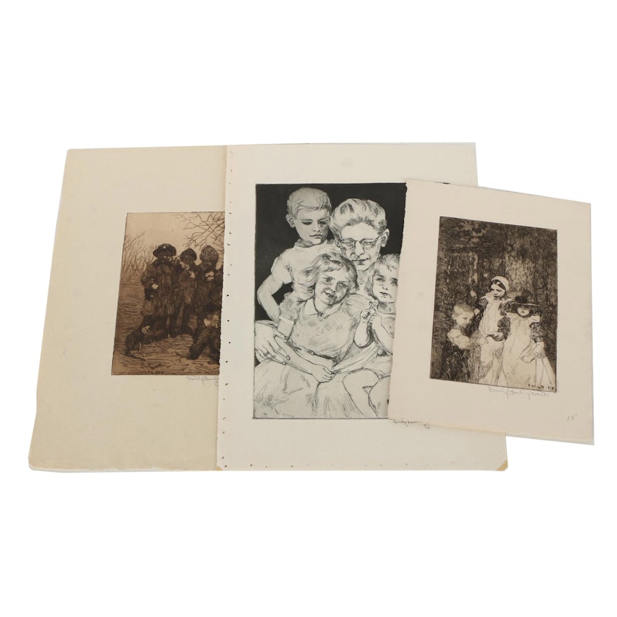 Emily B. Waite Etchings of Groups of Children