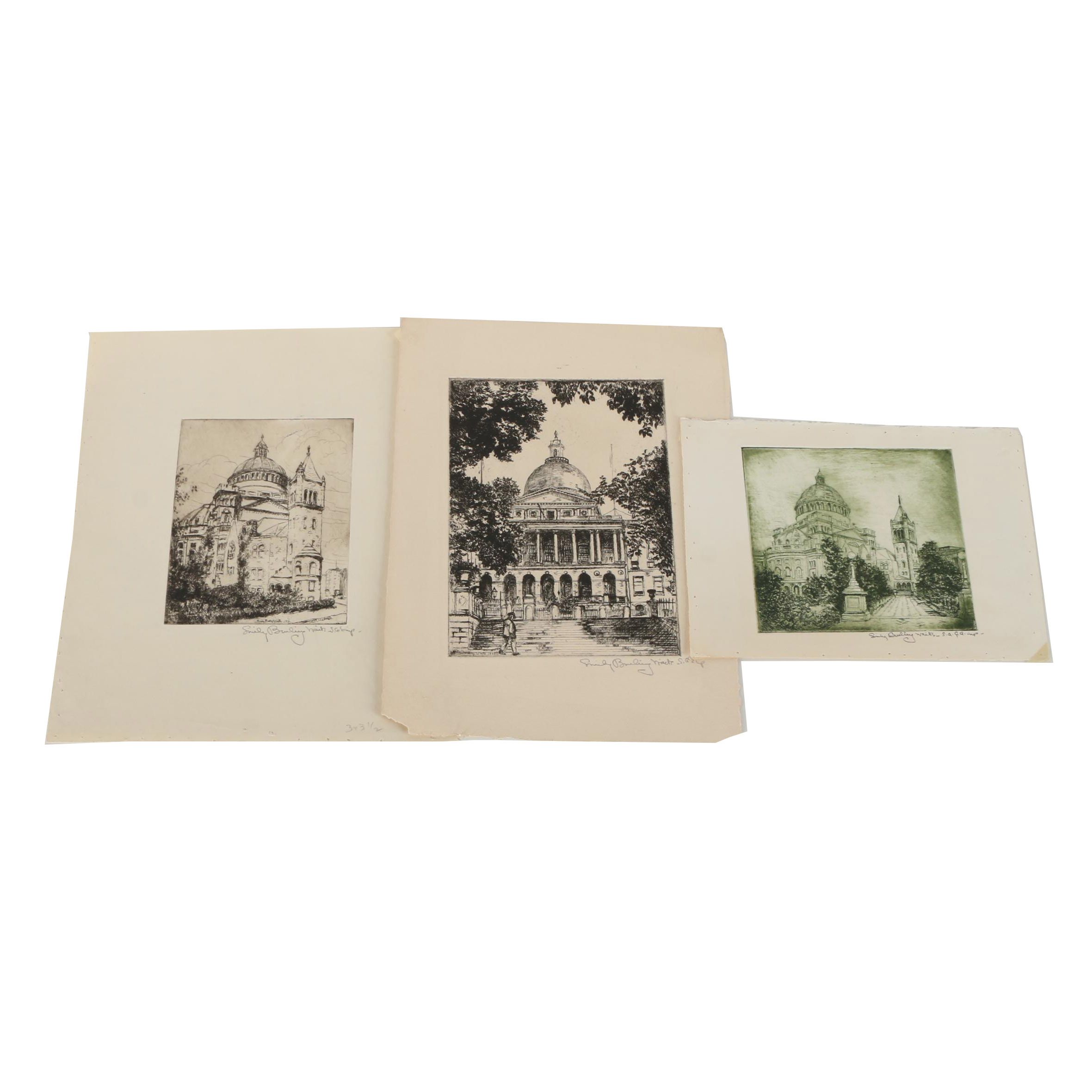 Emily B. Waite Etchings Including the Massachusetts State House