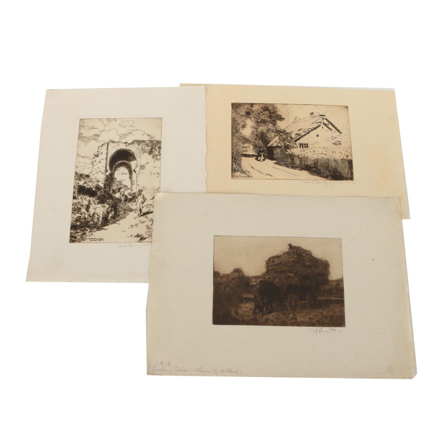 Collection of Emily Burling Waite Etchings of Farm Scenes