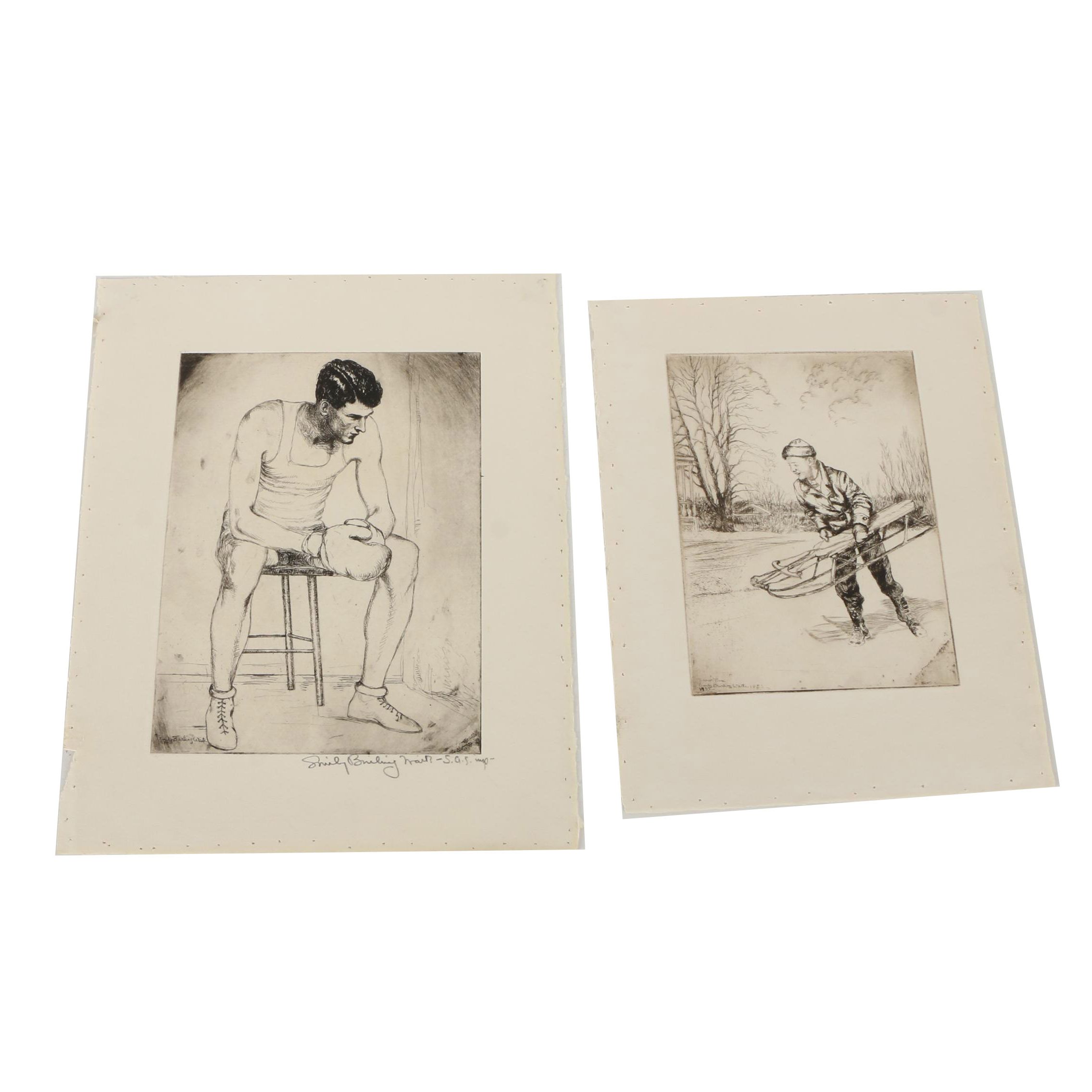 Pair of Emily Burlins Waite Etchings