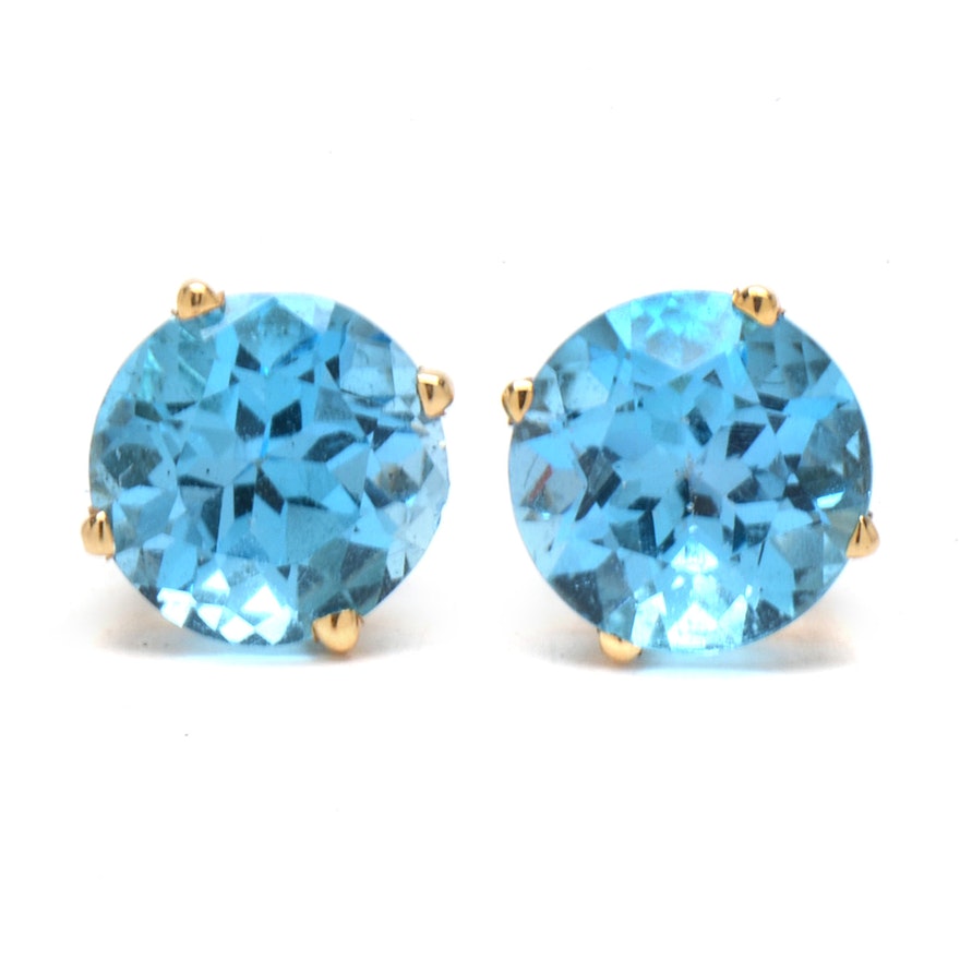 14K Yellow Gold Blue Topaz Pierced Earrings