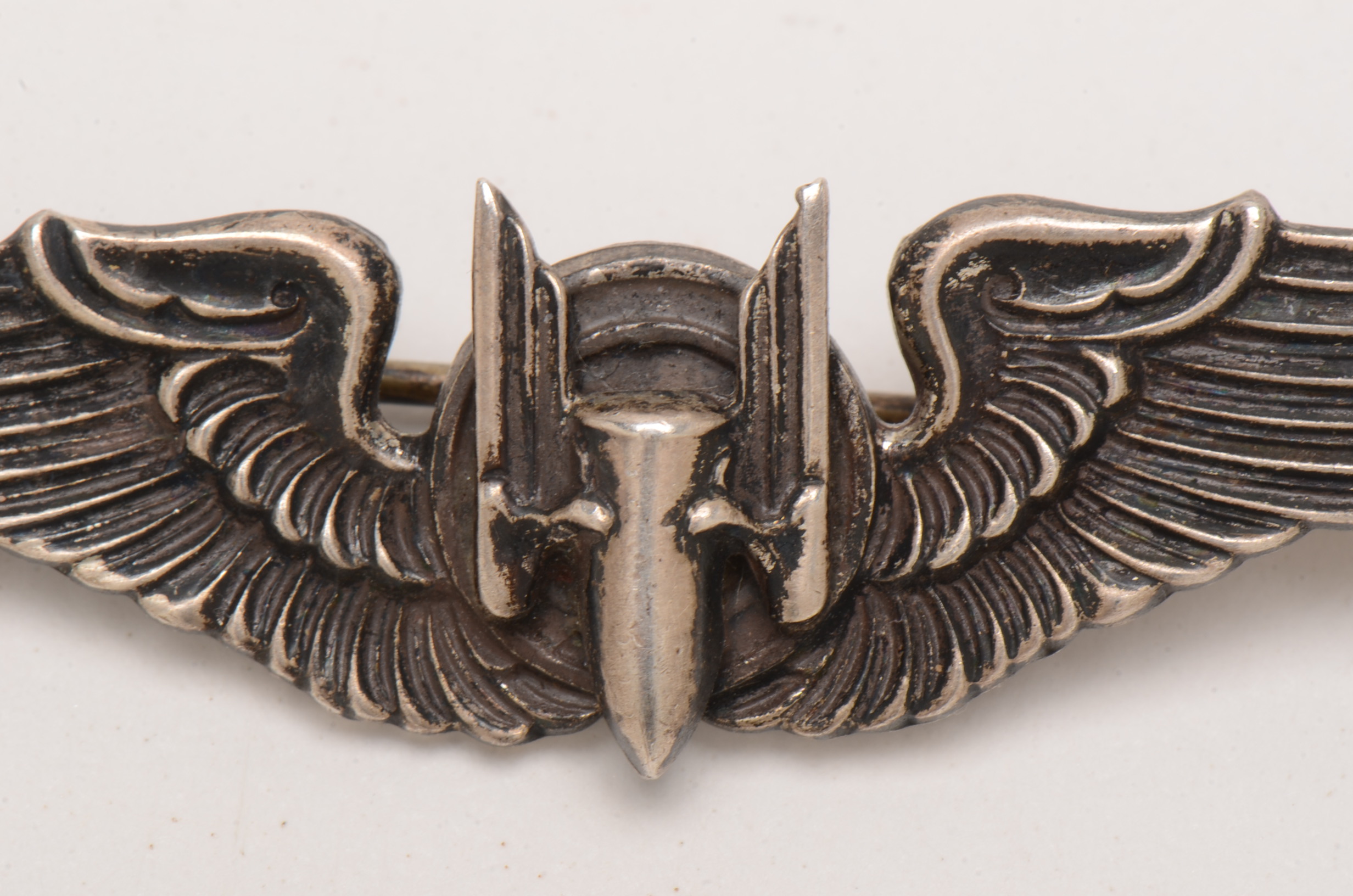 WWII US Military Sterling Silver Air Pilot Bomber Gunner Wing Pin