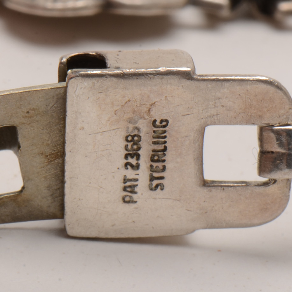 Vintage Sterling Silver Floral Link Necklace and Pierced Earrings