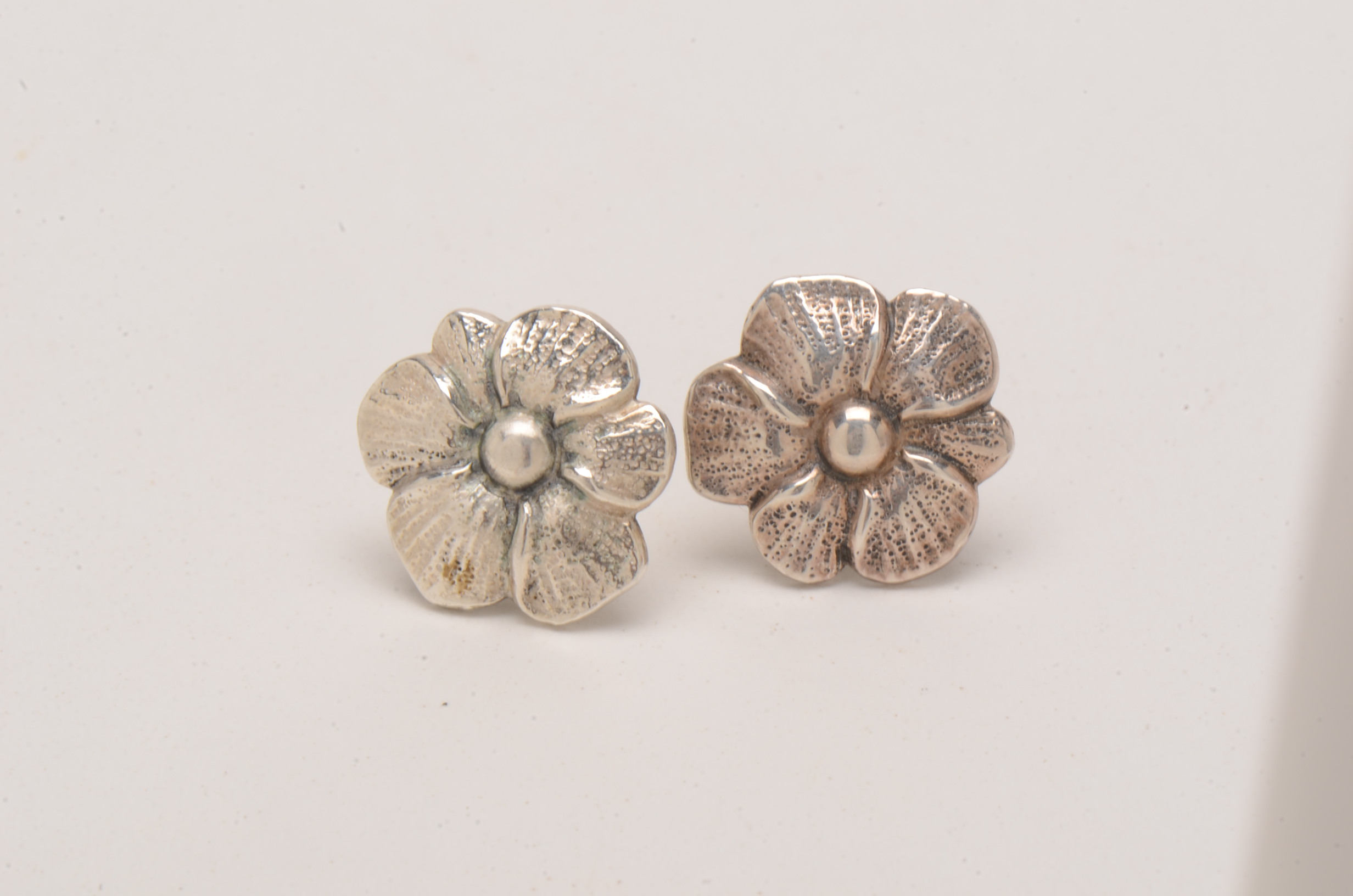 Vintage Sterling Silver Floral Link Necklace and Pierced Earrings