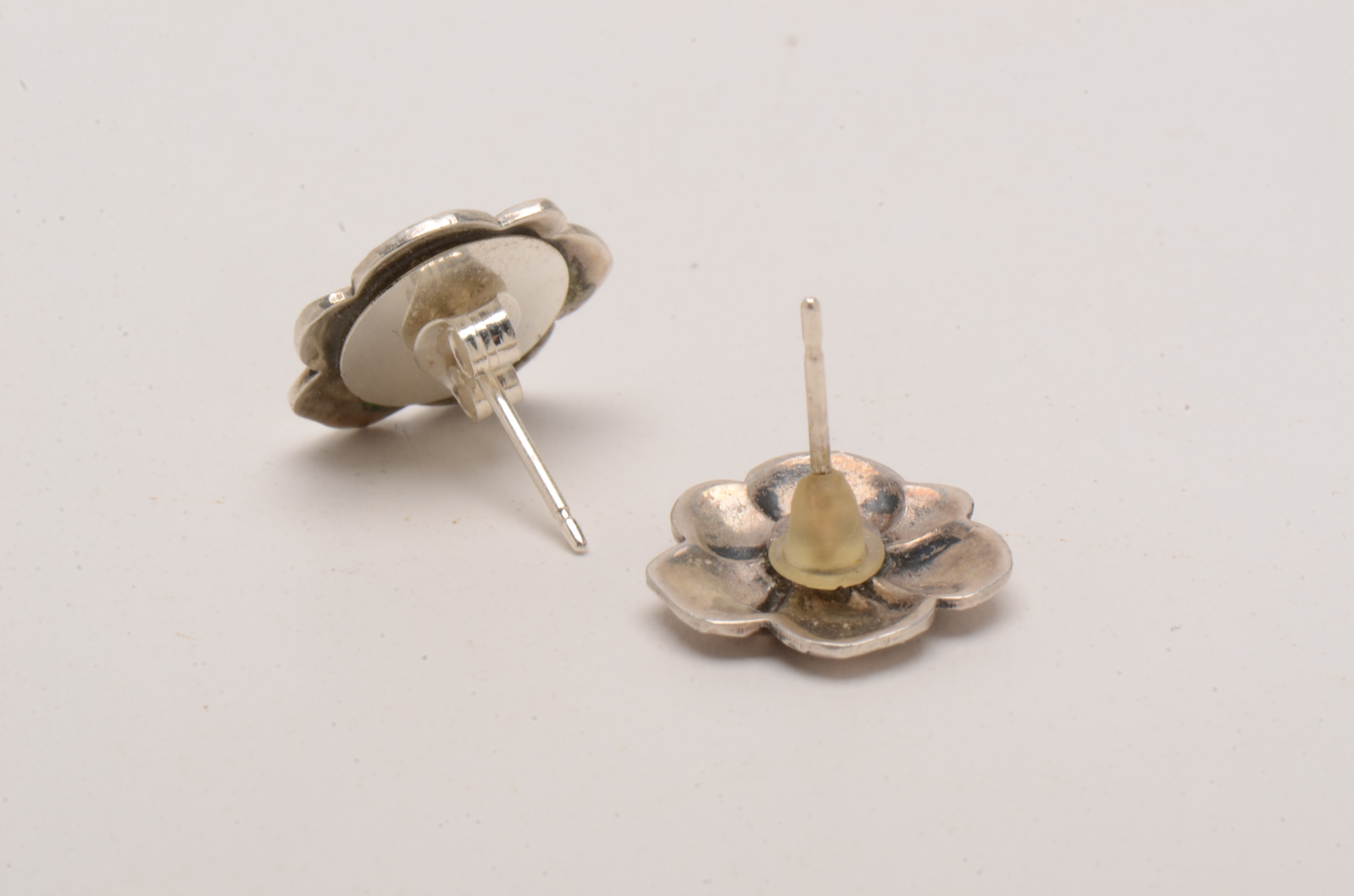 Vintage Sterling Silver Floral Link Necklace and Pierced Earrings