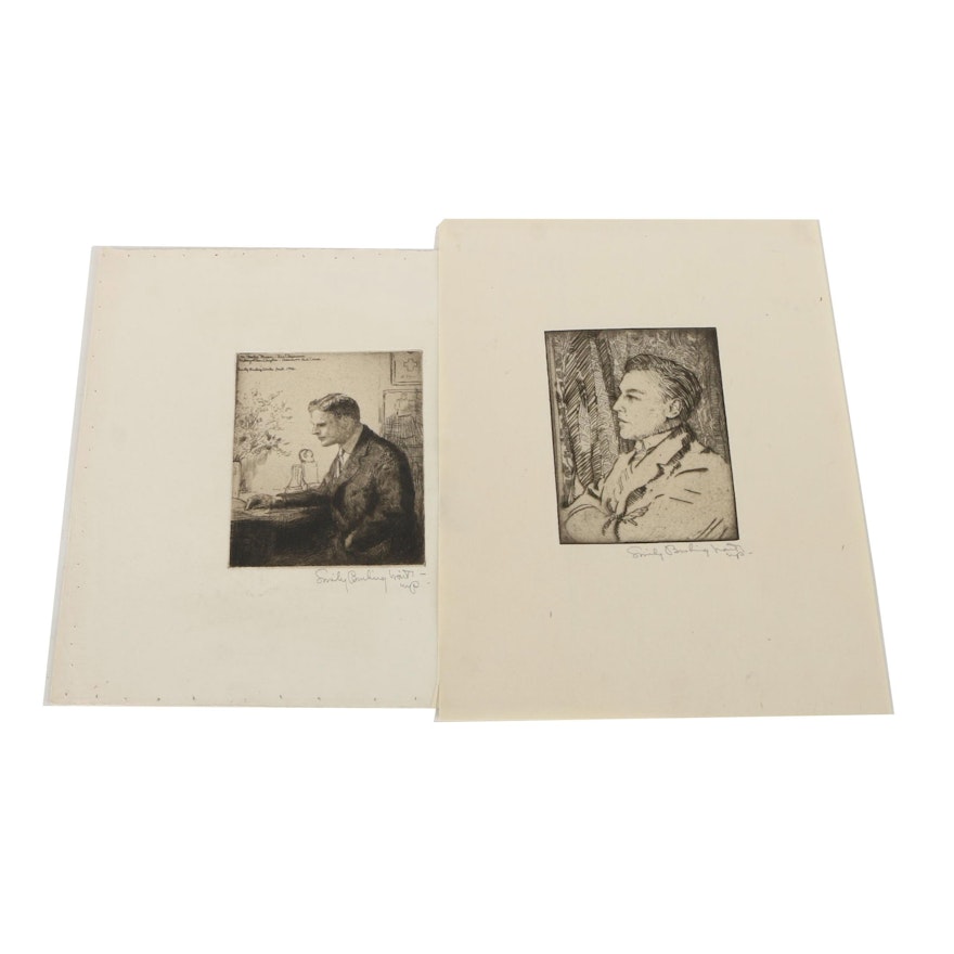 Pair of Emily B. Waite Portrait Etchings