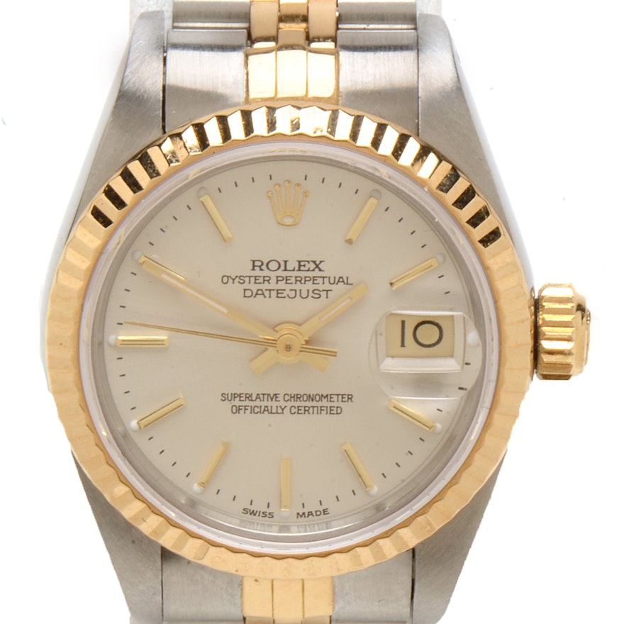 Rolex Datejust 18K Gold & Steel Silver Index Automatic Wristwatch